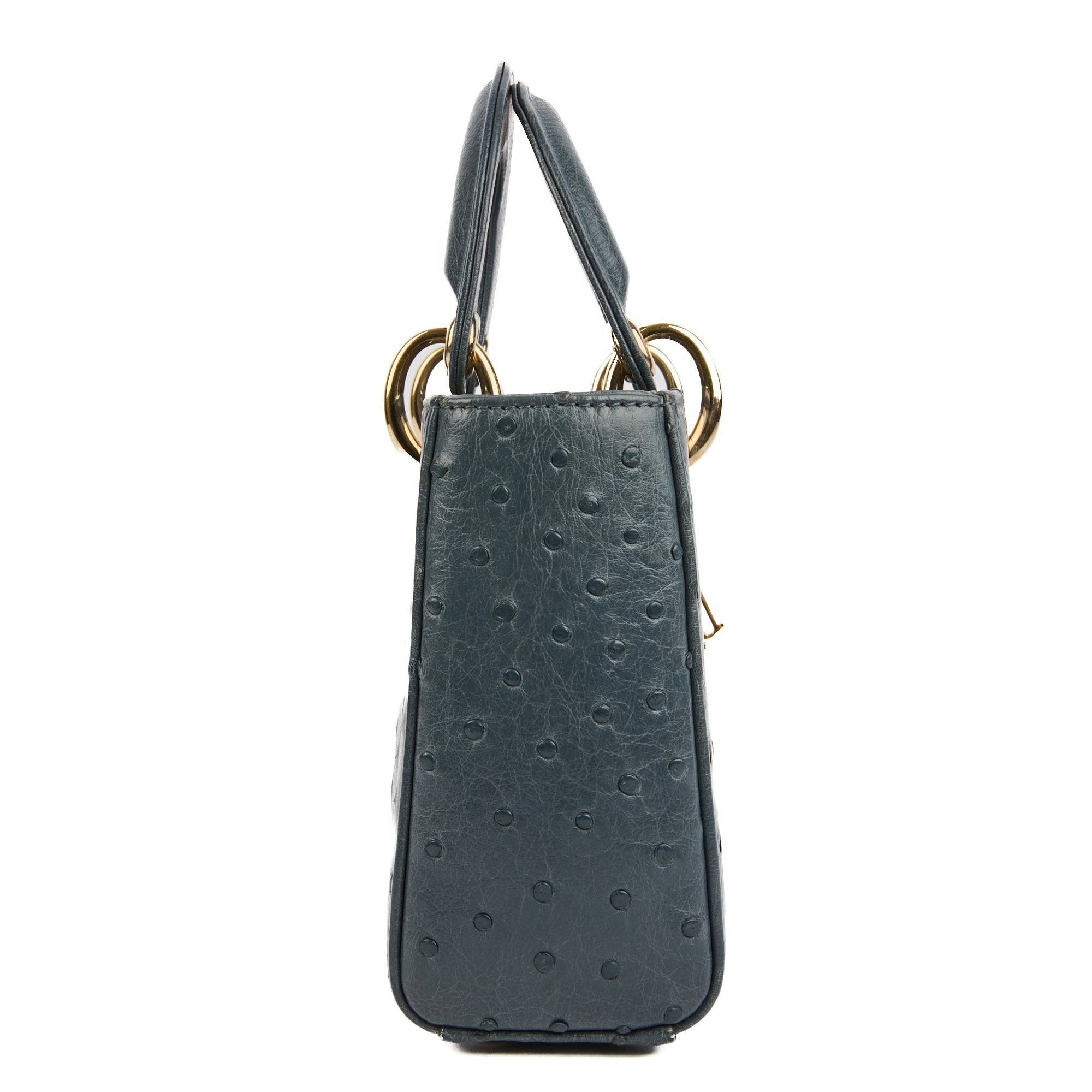 DIOR - Sac à main Mini Lady cuir autruche gris - Handbag