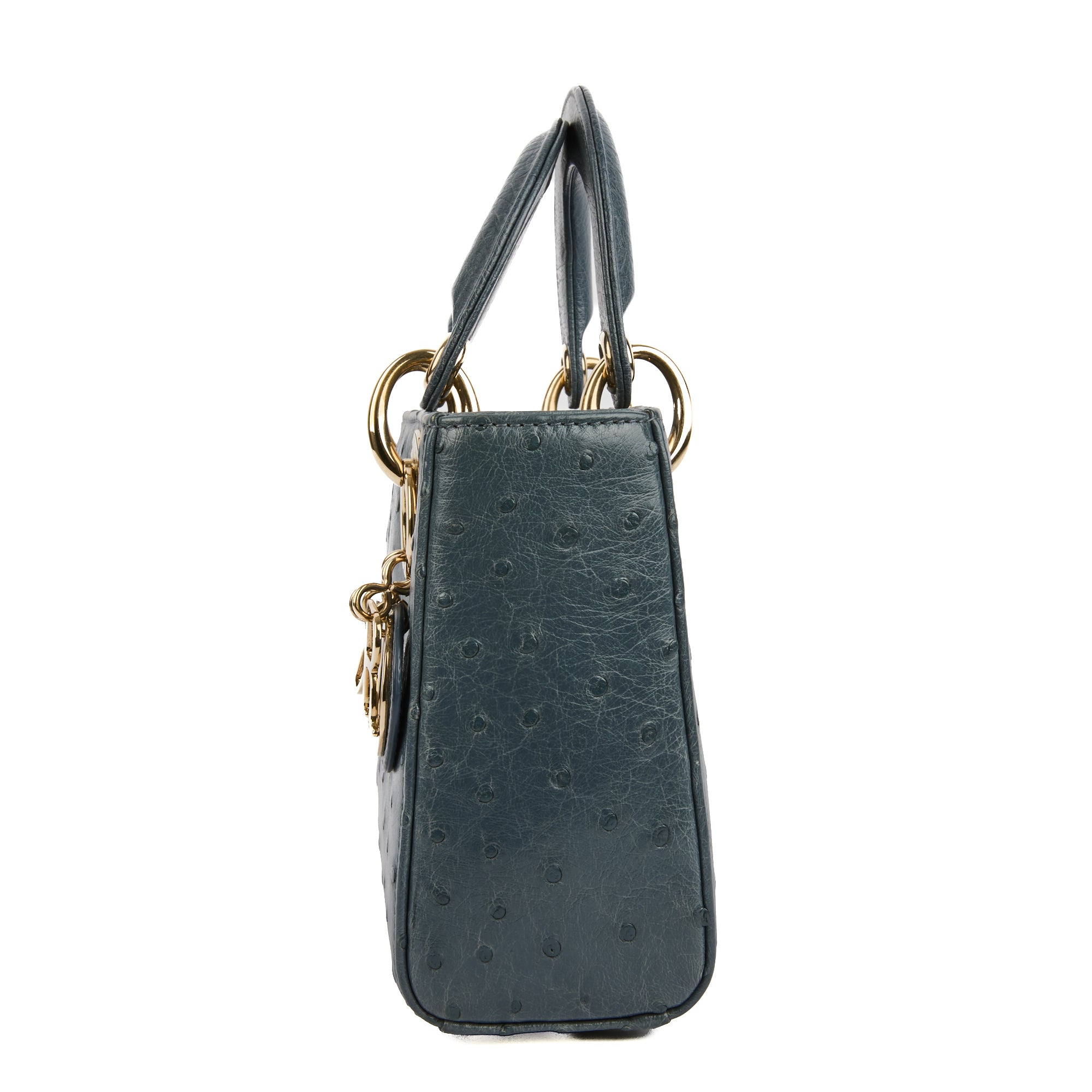 DIOR - Sac à main Mini Lady cuir autruche gris - Handbag