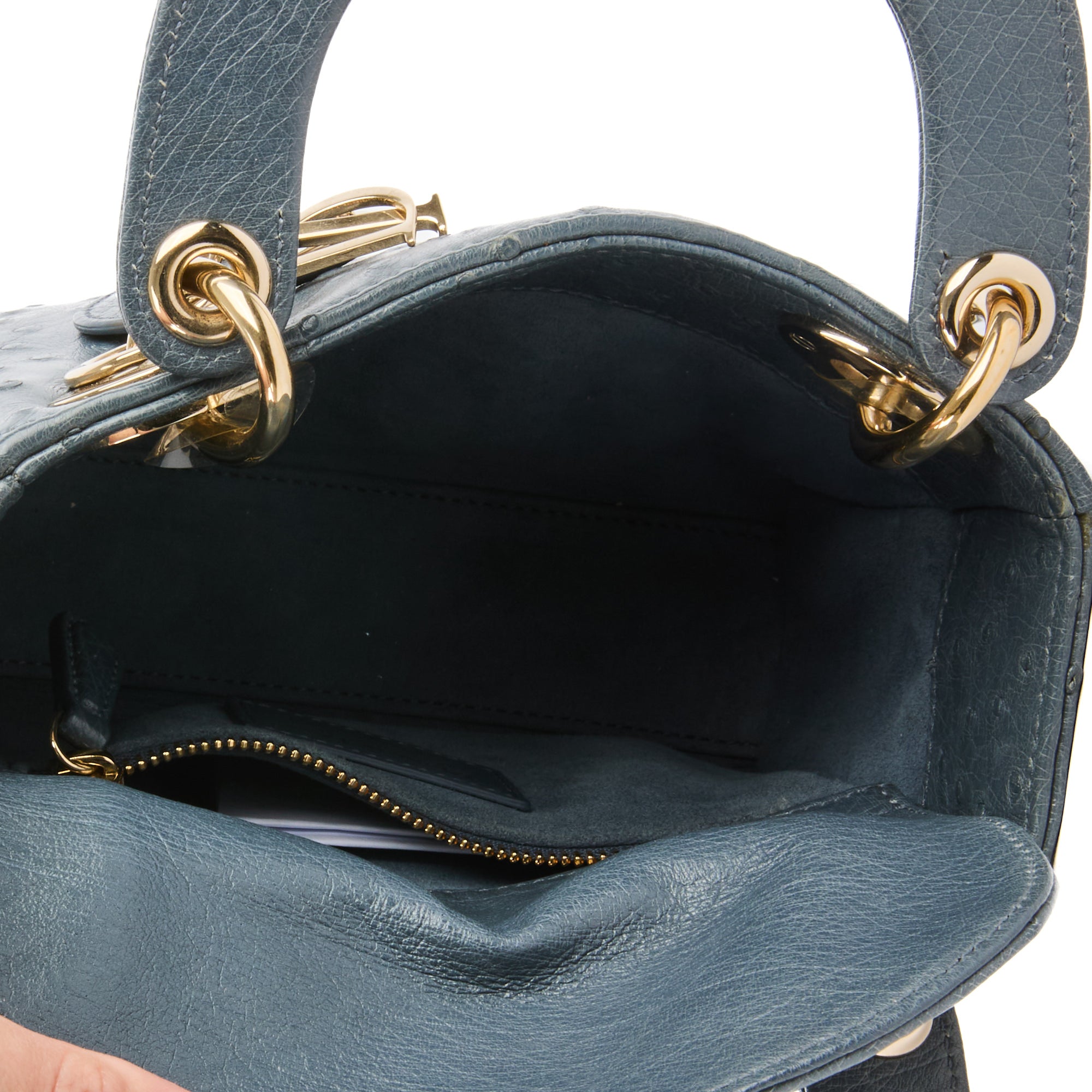 DIOR - Sac à main Mini Lady cuir autruche gris - Handbag