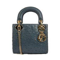 DIOR - Sac à main Mini Lady cuir autruche gris - Handbag