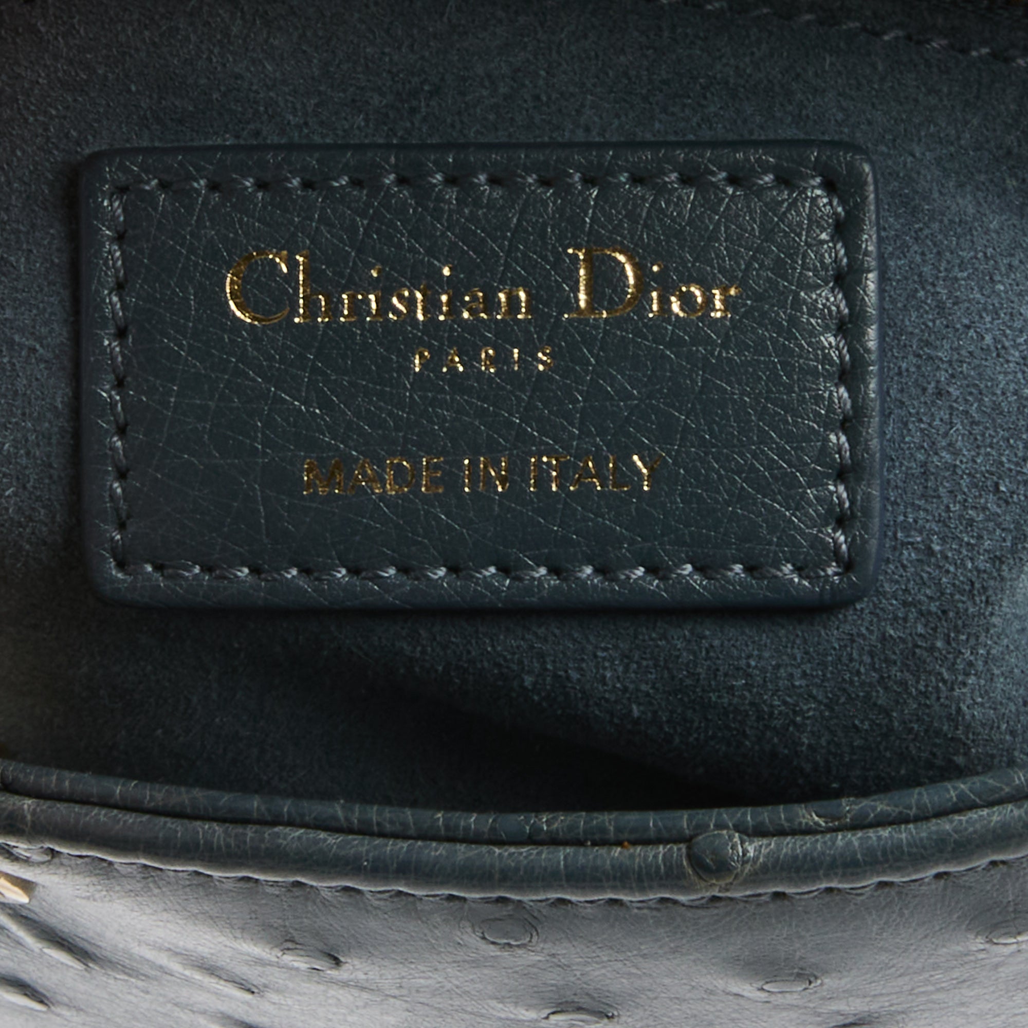 DIOR - Sac à main Mini Lady cuir autruche gris - Handbag