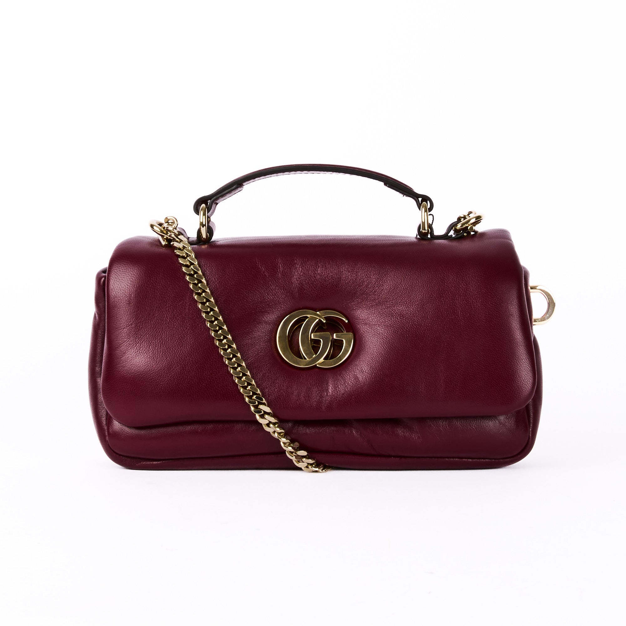 GUCCI - Milano Puffy GG shoulder bag in burgundy leather - Handbag 