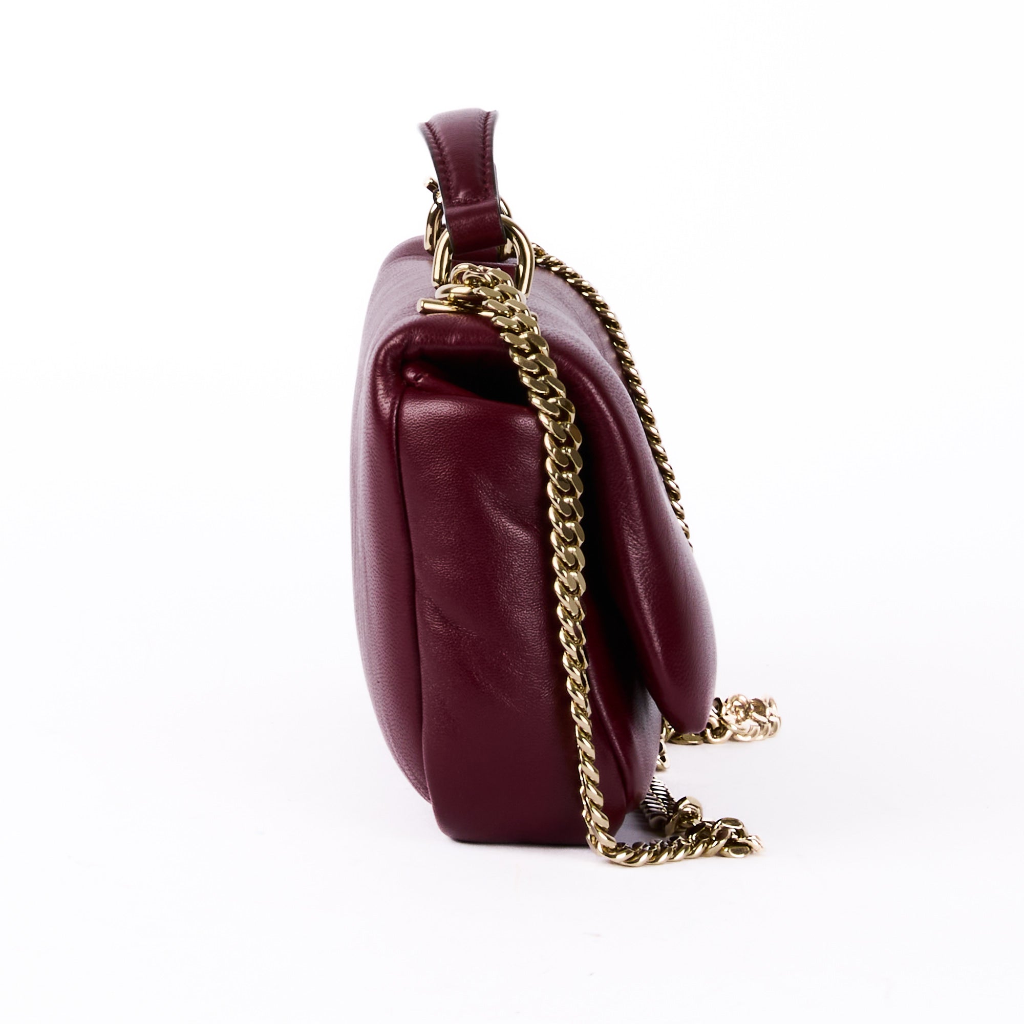 GUCCI - Milano Puffy GG shoulder bag in burgundy leather - Handbag 