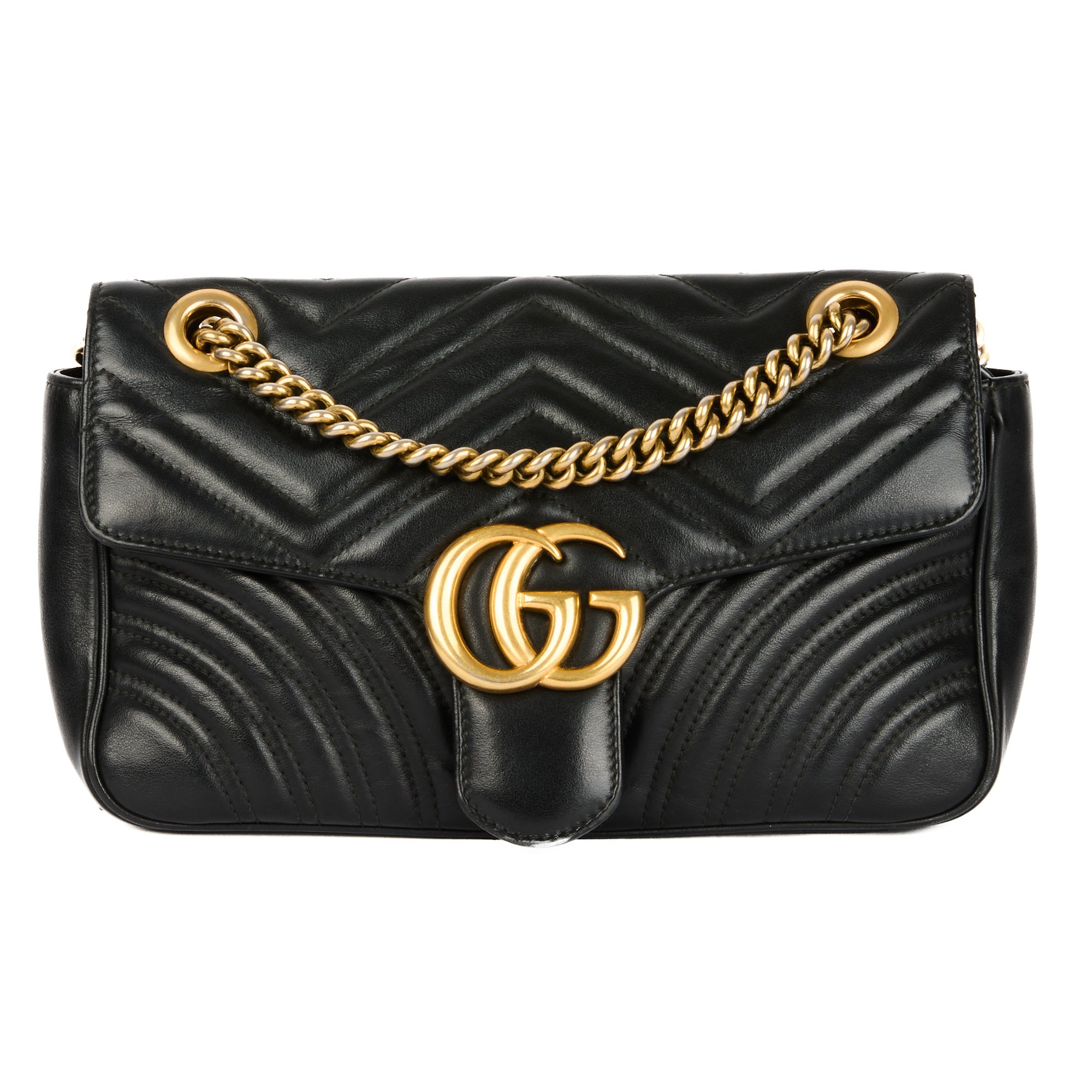 GUCCI - Marmont GG black leather shoulder bag - Handbag