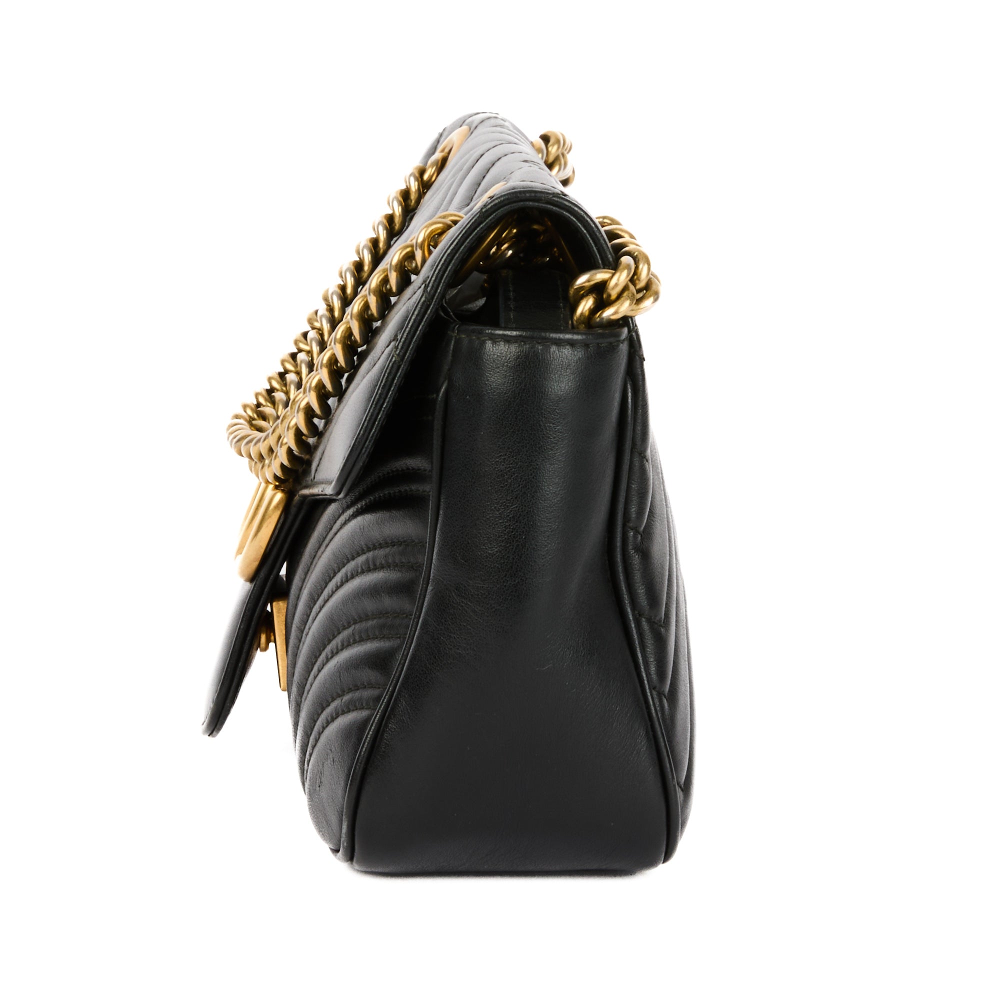 GUCCI - Marmont GG black leather shoulder bag - Handbag