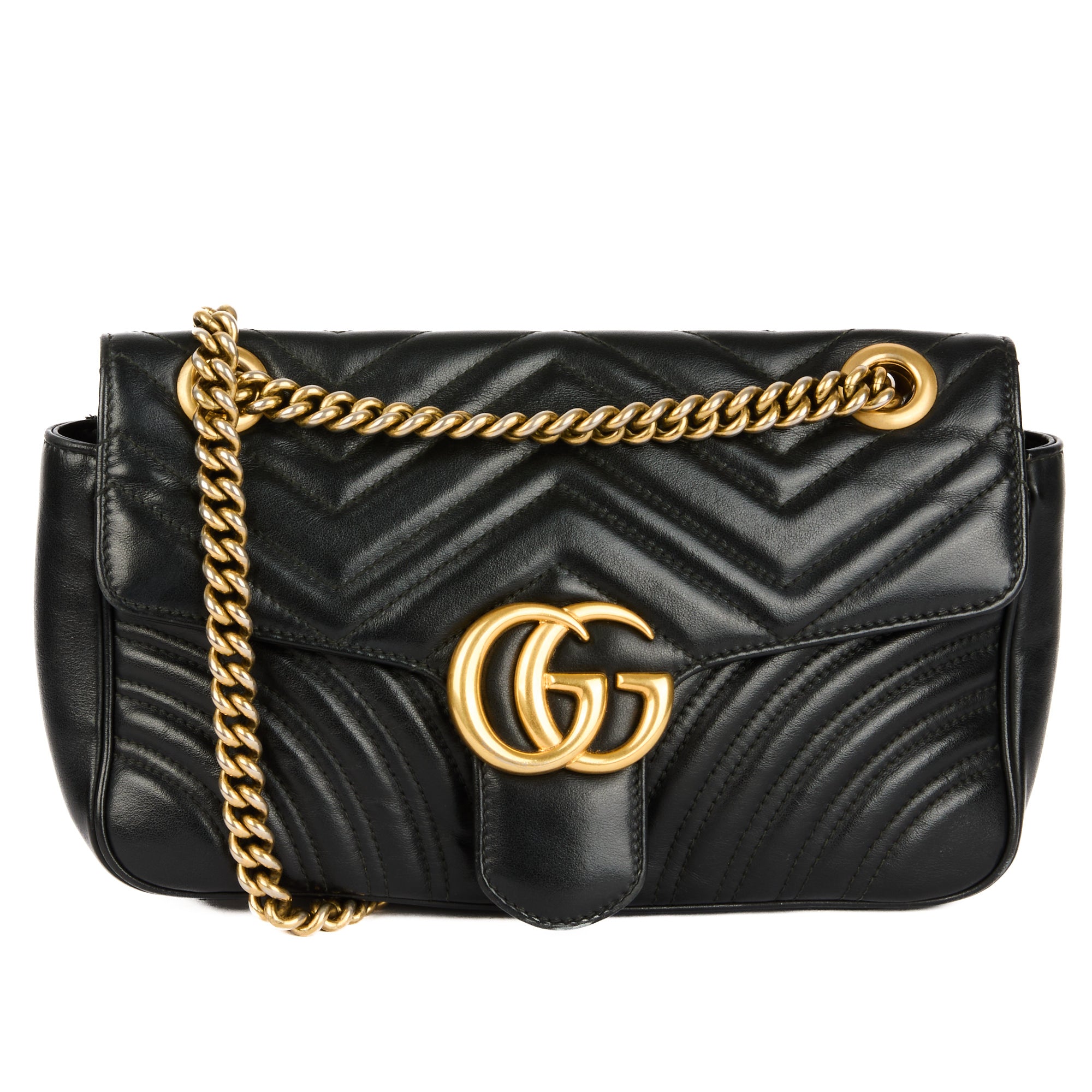GUCCI - Marmont GG black leather shoulder bag - Handbag