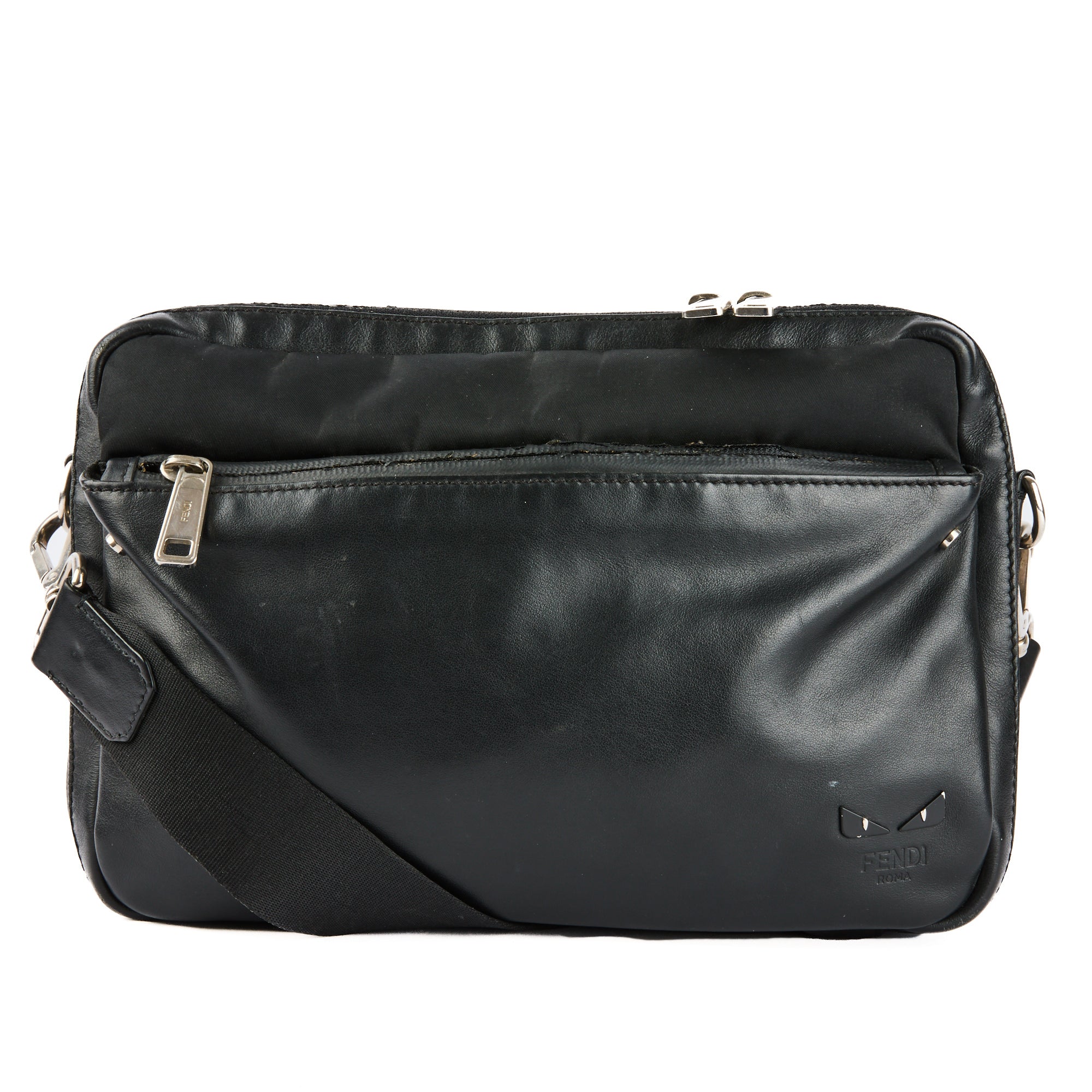 FENDI - Black Leather Messenger Shoulder Bag - Hand bag