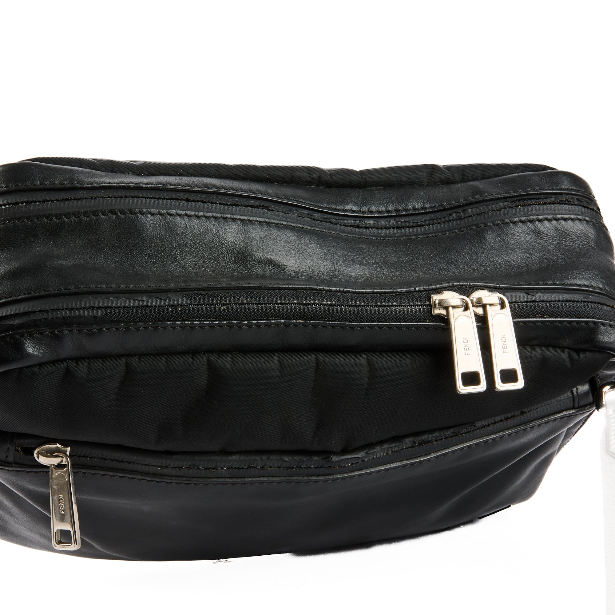 FENDI - Black Leather Messenger Shoulder Bag - Hand bag