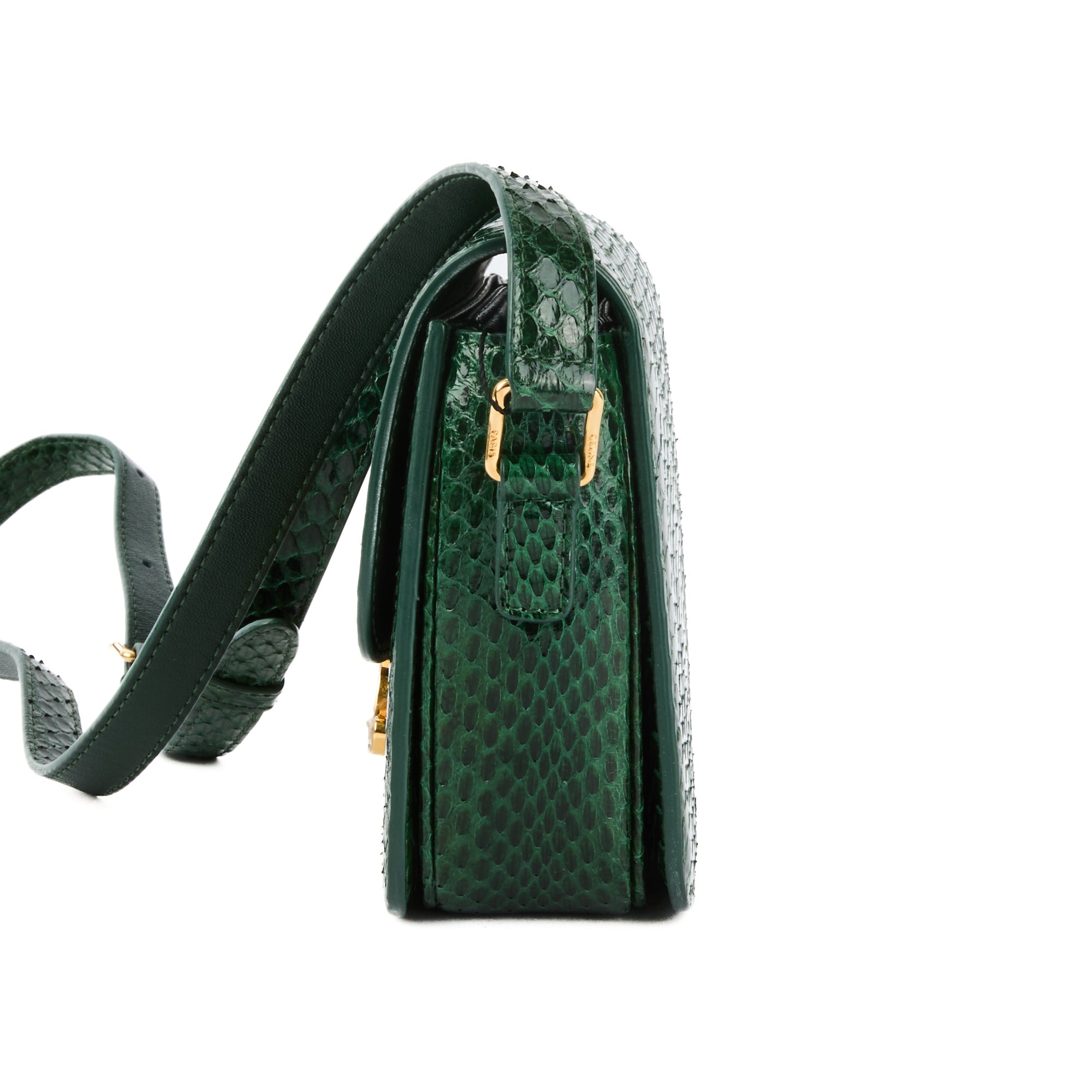 CELINE - Teen Triomphe shoulder bag in green python leather - Handbag