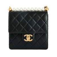 CHANEL - Mini Square pearl black leather shoulder bag - handbag