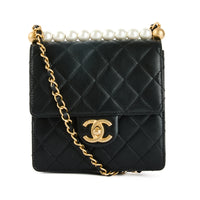 CHANEL - Mini Square pearl black leather shoulder bag - handbag