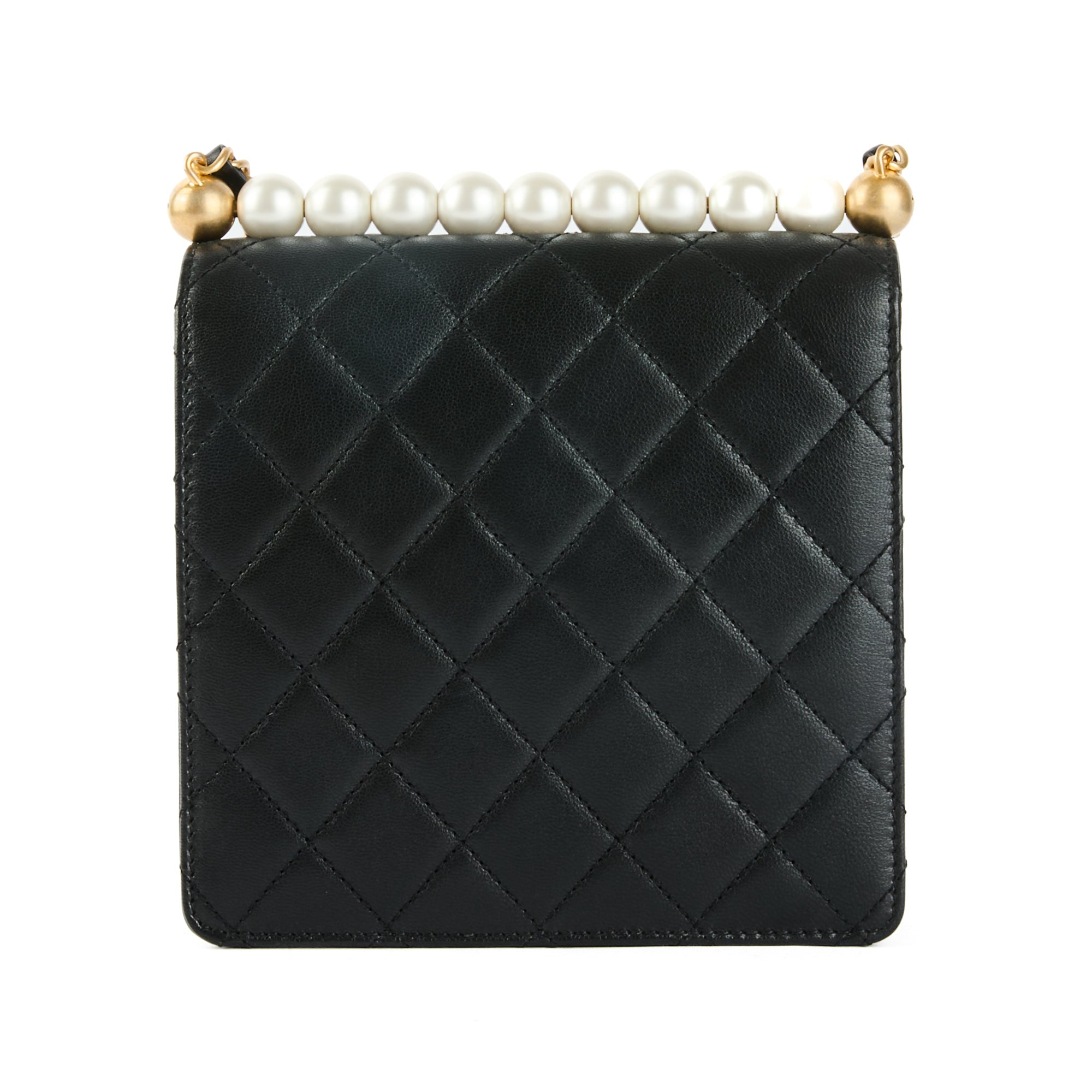 CHANEL - Mini Square pearl black leather shoulder bag - handbag