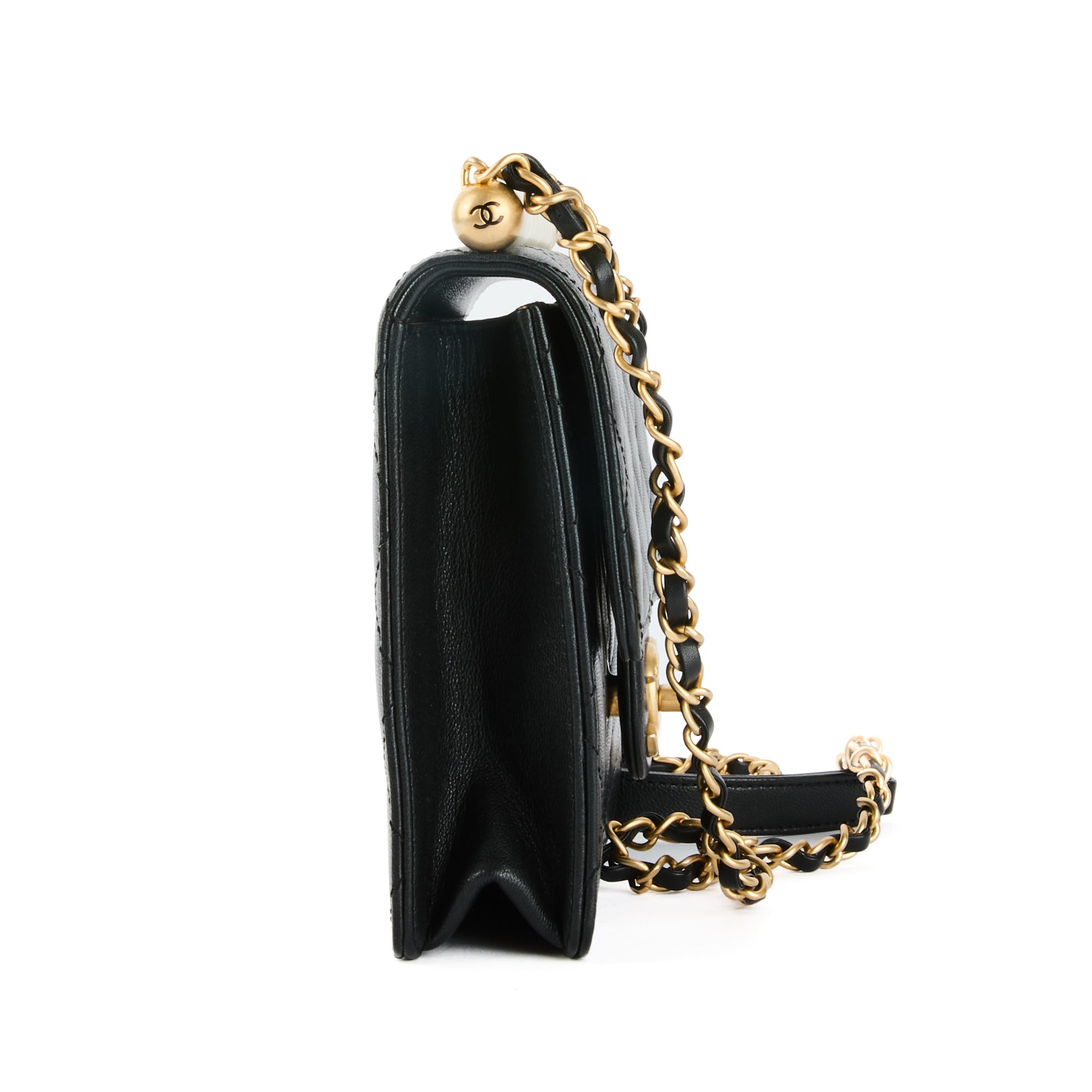 CHANEL - Mini Square pearl black leather shoulder bag - handbag