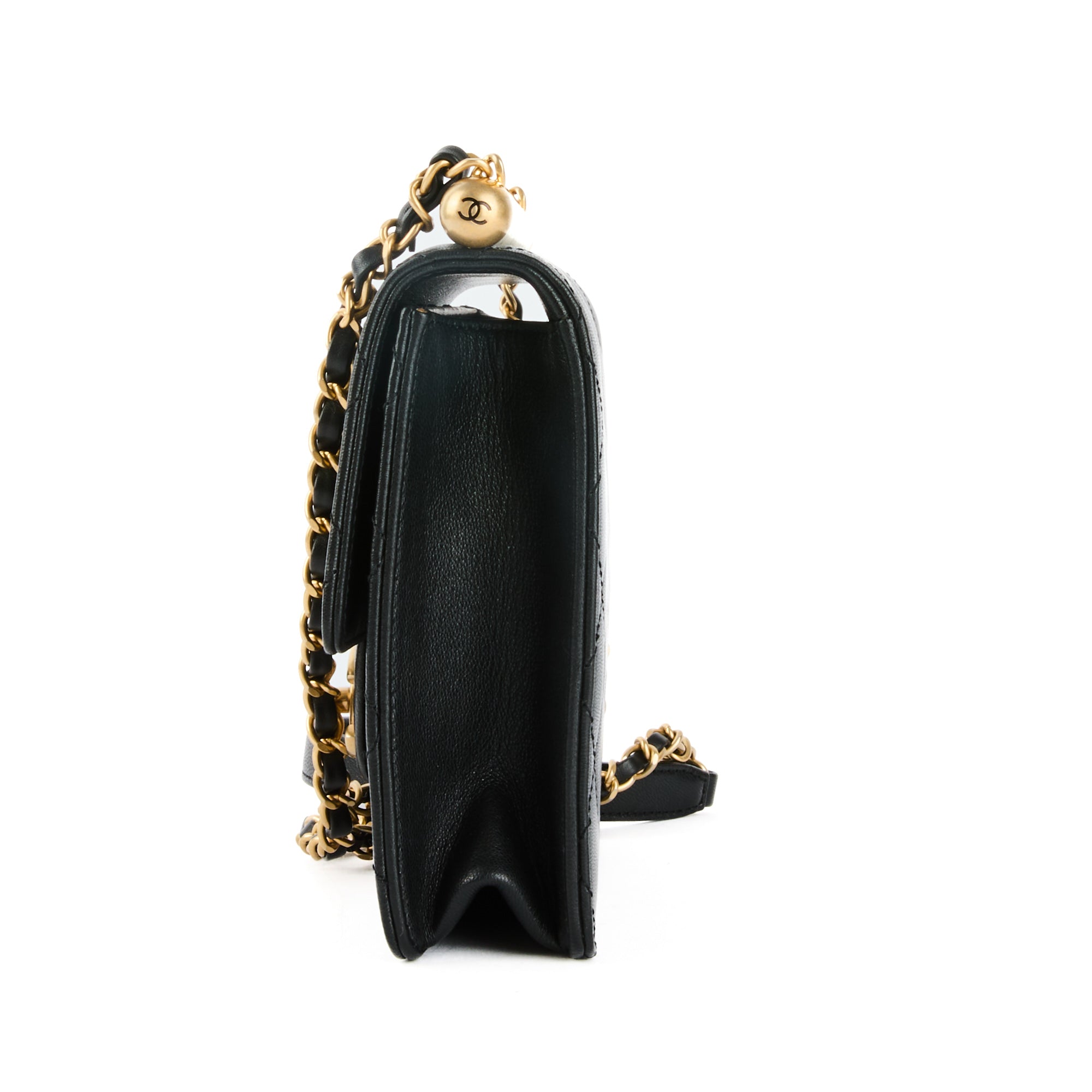 CHANEL - Mini Square pearl black leather shoulder bag - handbag