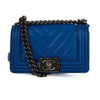 CHANEL - Sac bandoulière Boy PM Chevron cuir bleu - HandBag