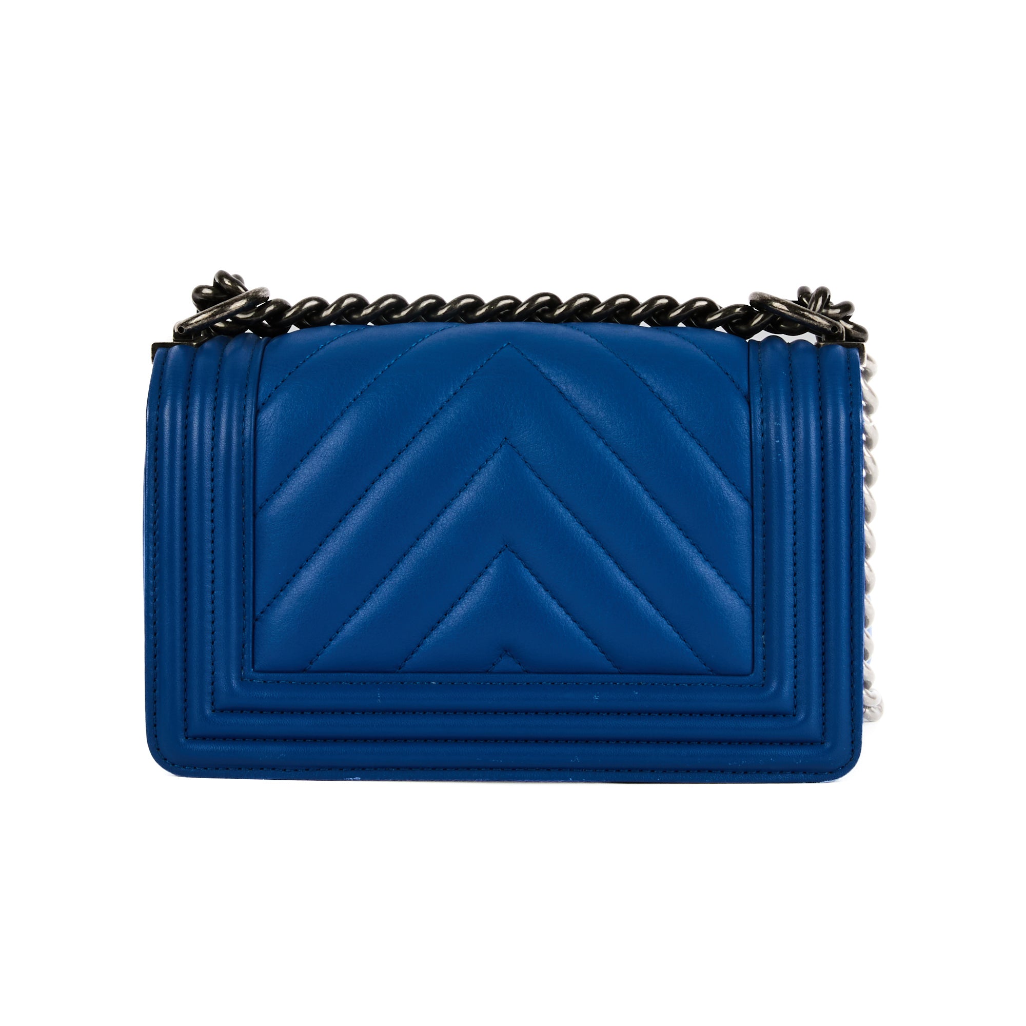CHANEL - Sac bandoulière Boy PM Chevron cuir bleu - HandBag
