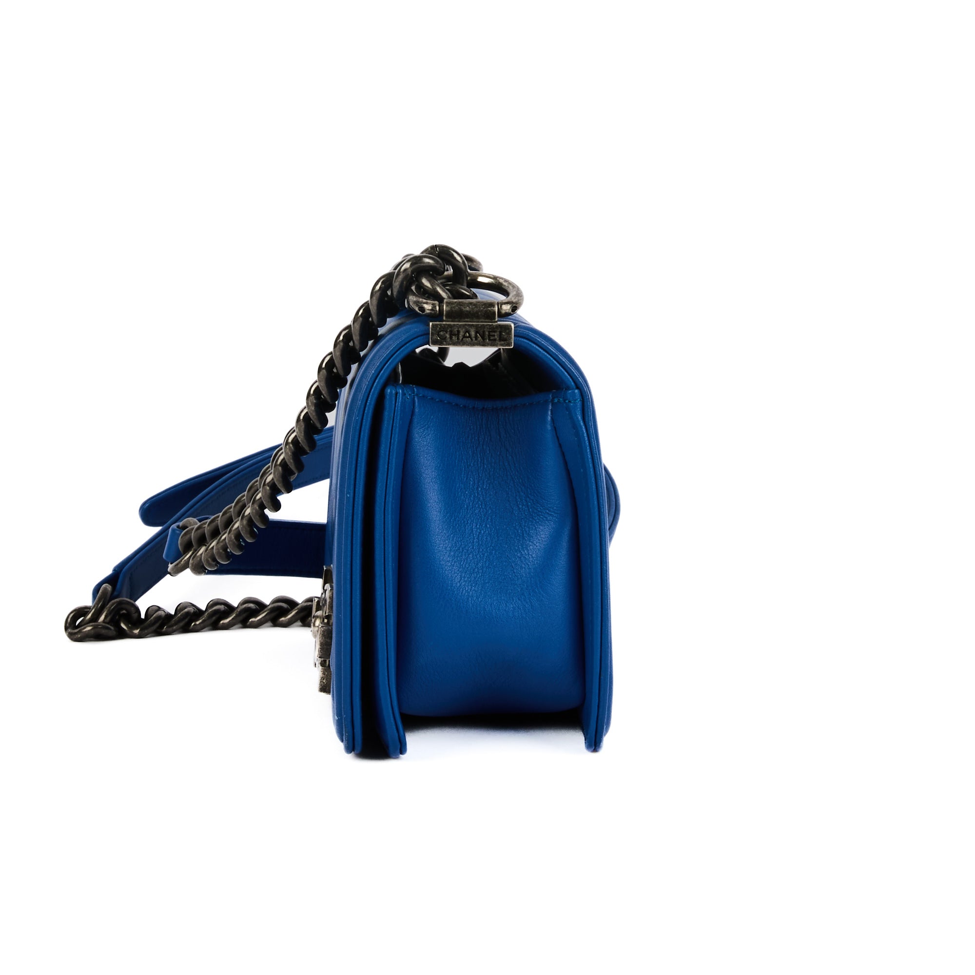 CHANEL - Sac bandoulière Boy PM Chevron cuir bleu - HandBag