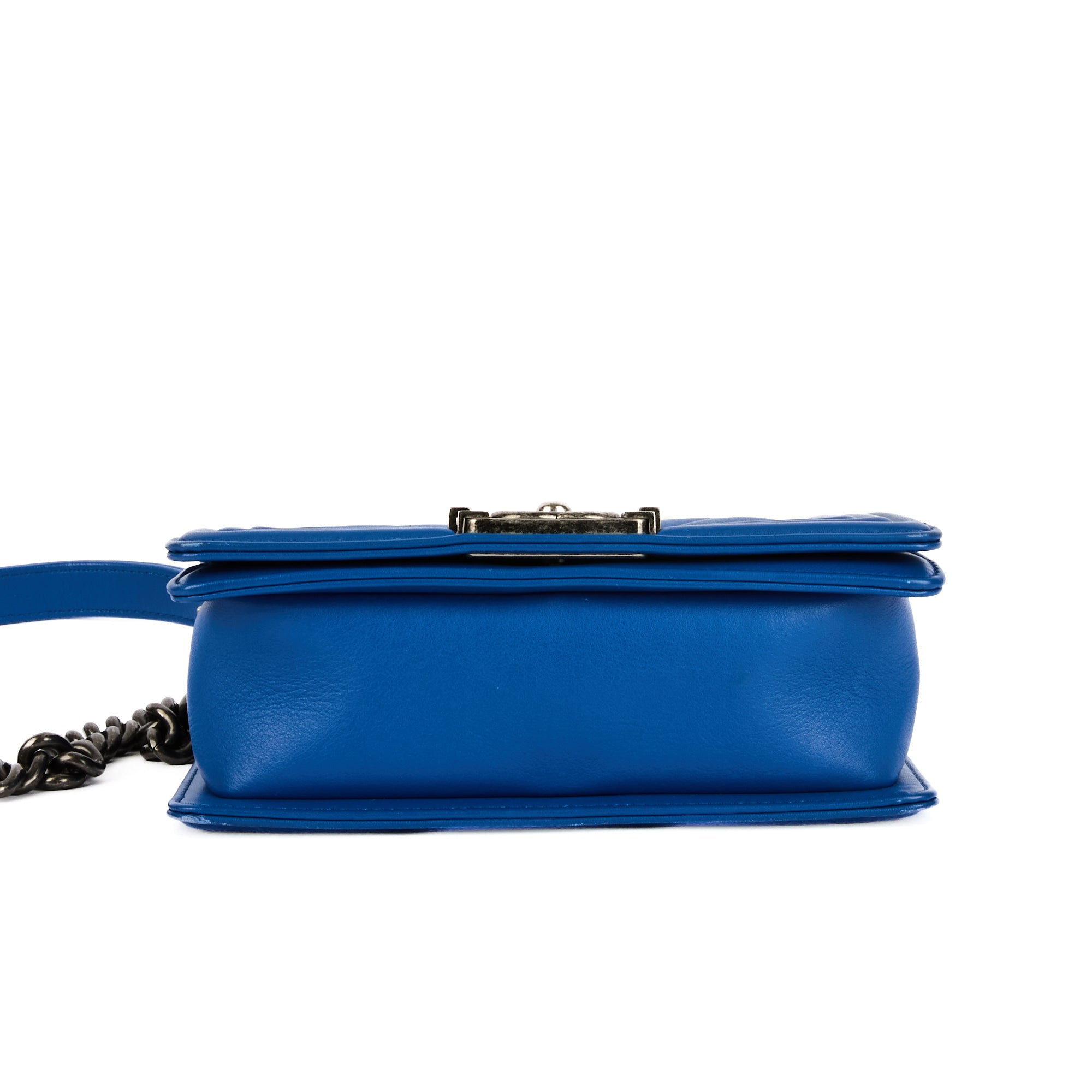 CHANEL - Sac bandoulière Boy PM Chevron cuir bleu - HandBag