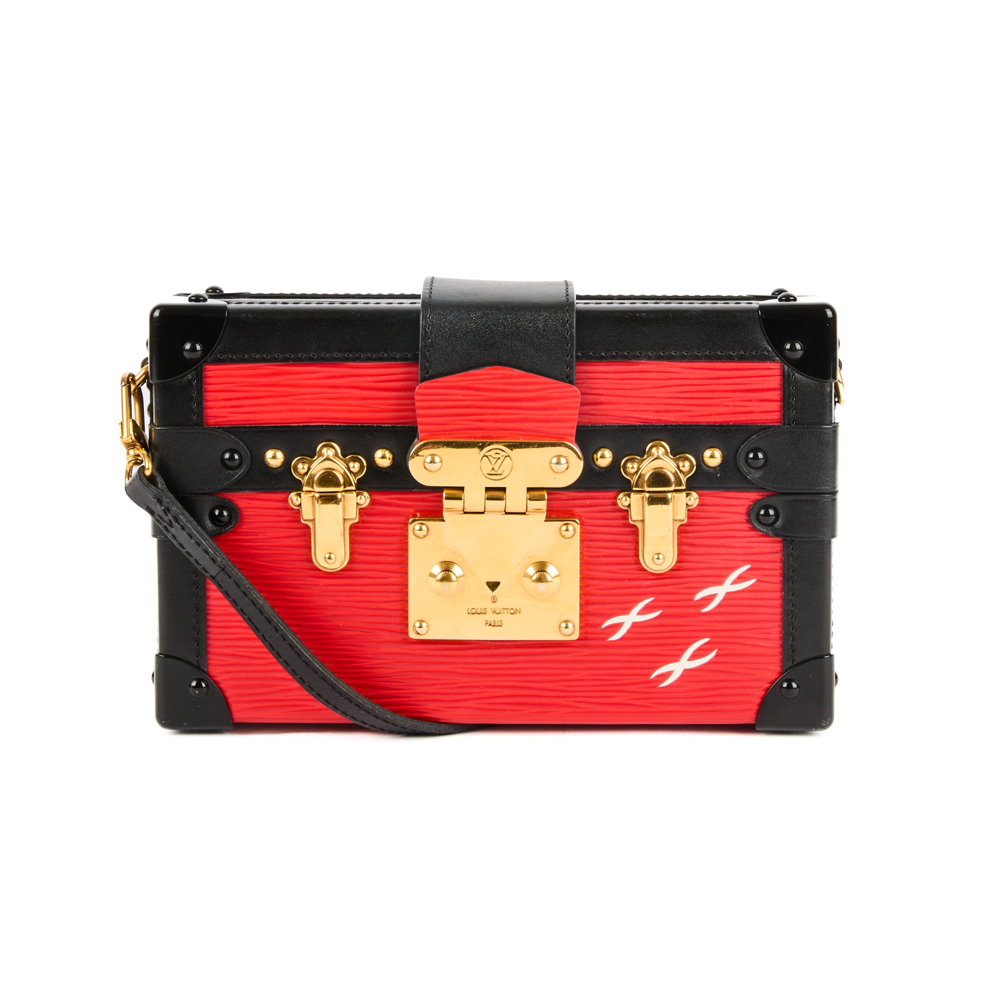 LOUIS VUITTON - Sac bandoulière Petite Malle cuir Épi rouge noir - Hand bag