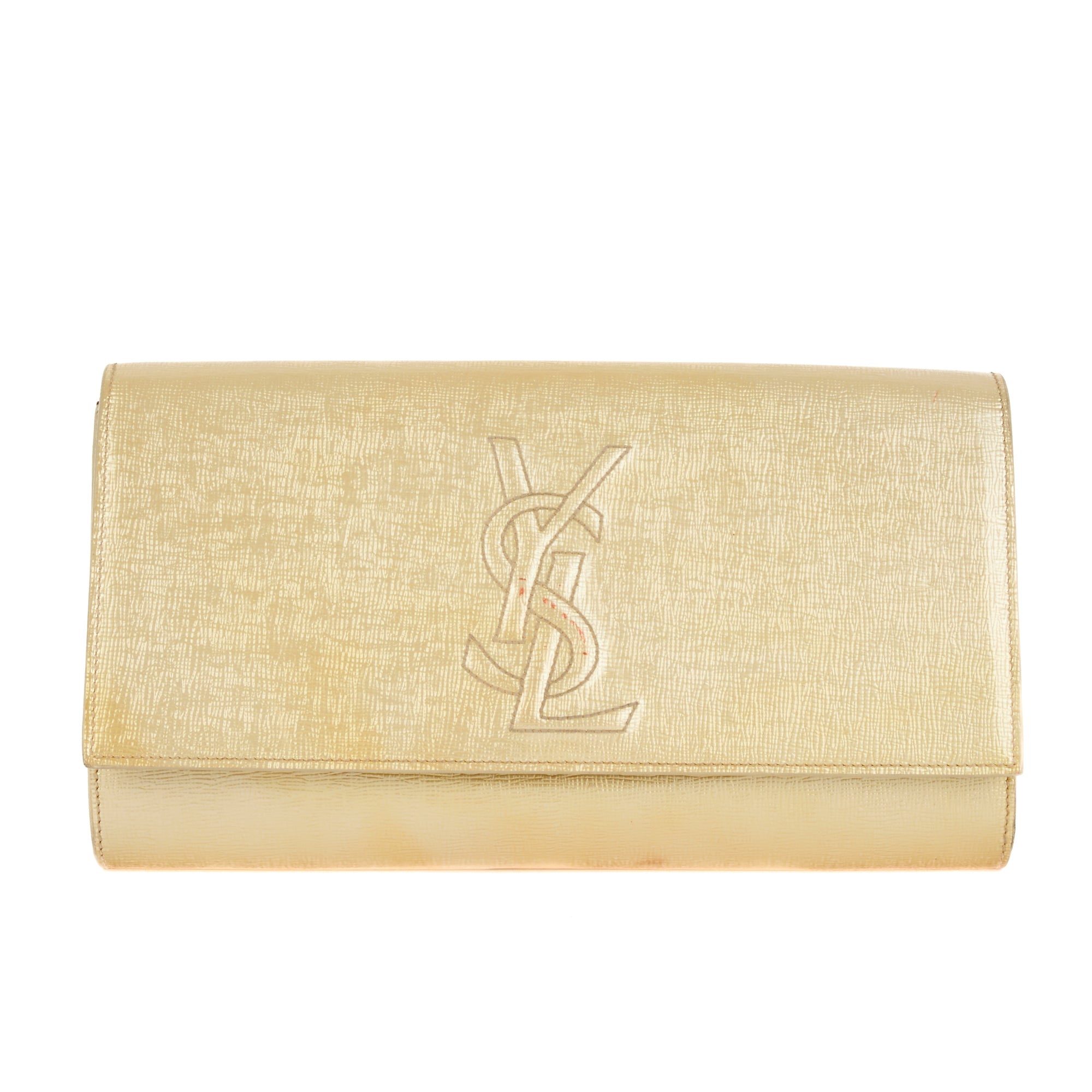 SAINT LAURENT - Sac Pochette à main Belle de Jour cuir vernis doré - Handbag Clutch