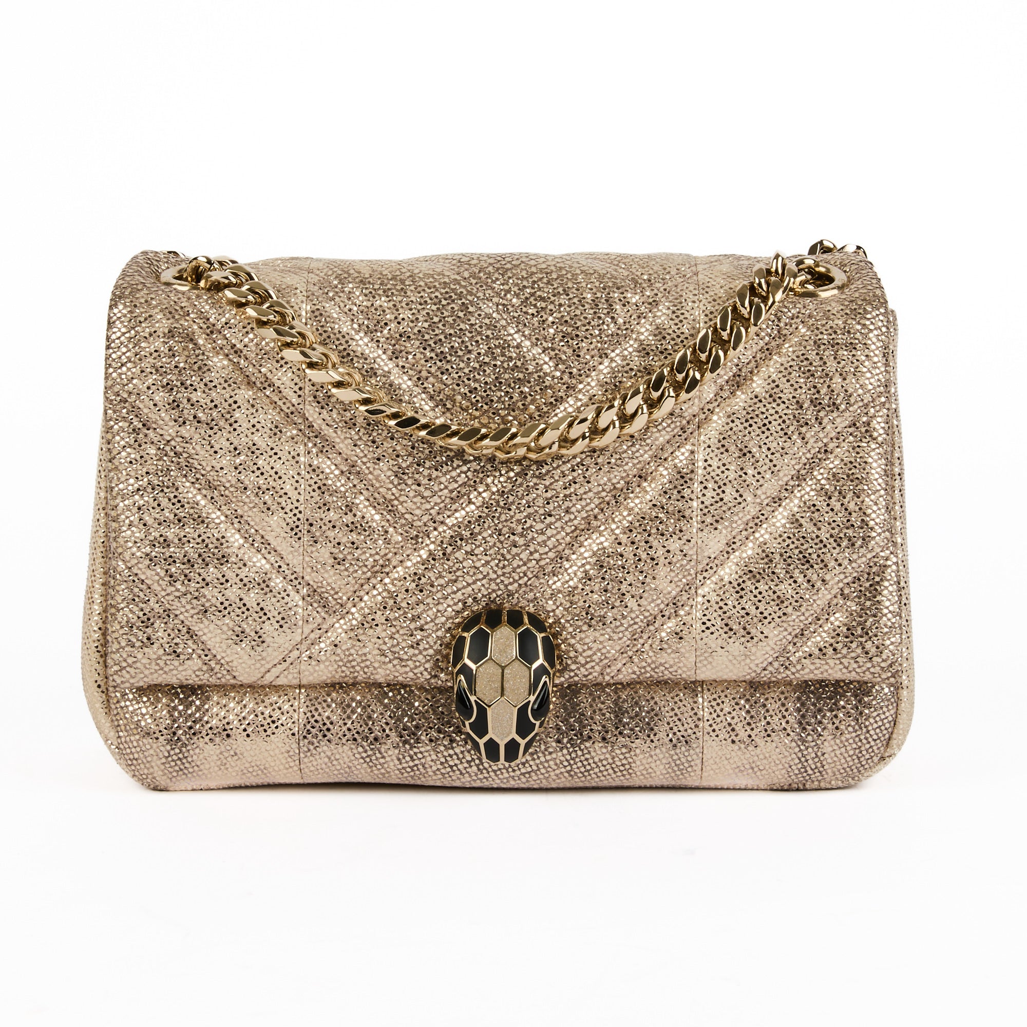 BVLGARI - Sac bandoulière Serpenti Cabochon cuir doré - Handbag