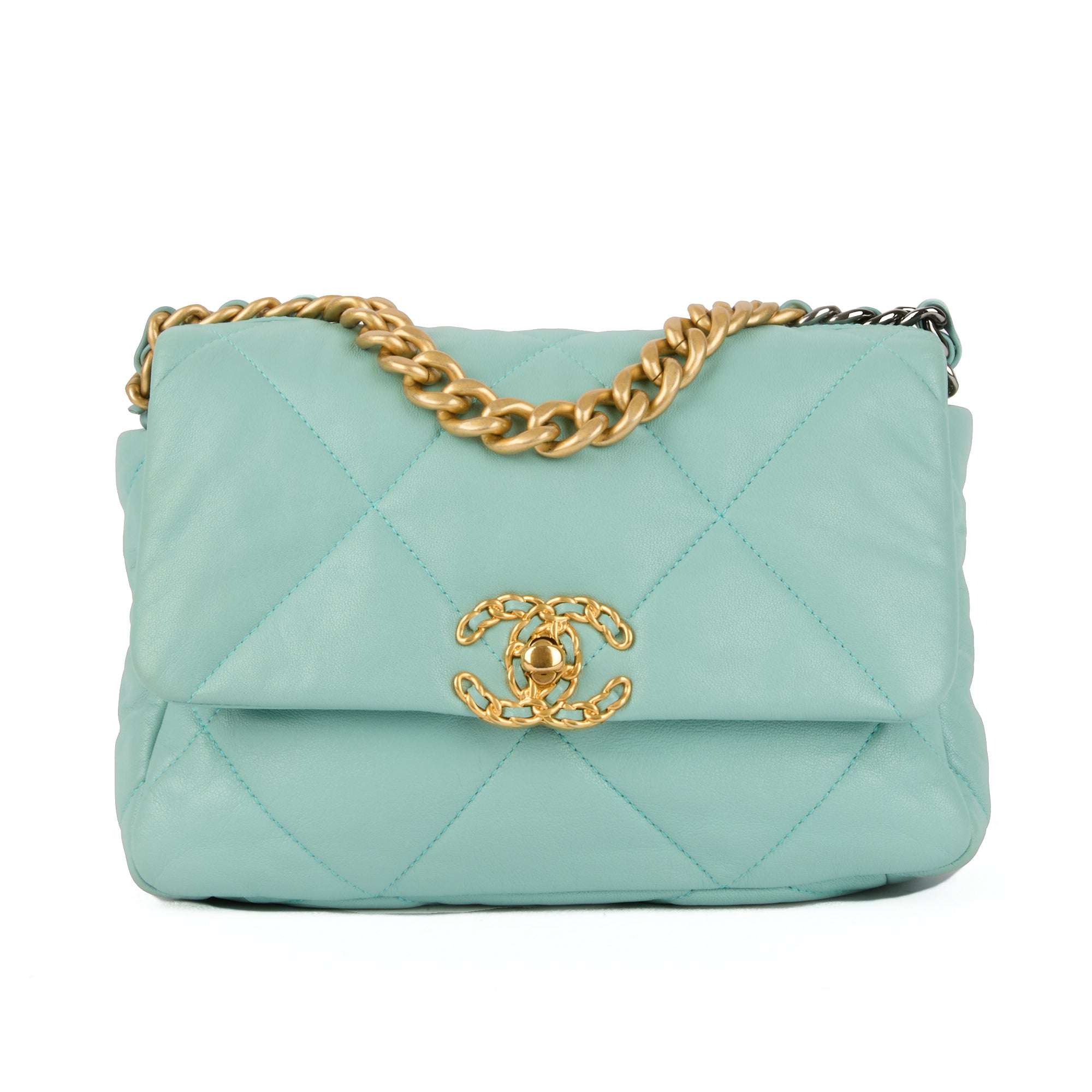 CHANEL - Sac bandoulière 19 Small cuir bleu turquoise - Handbag