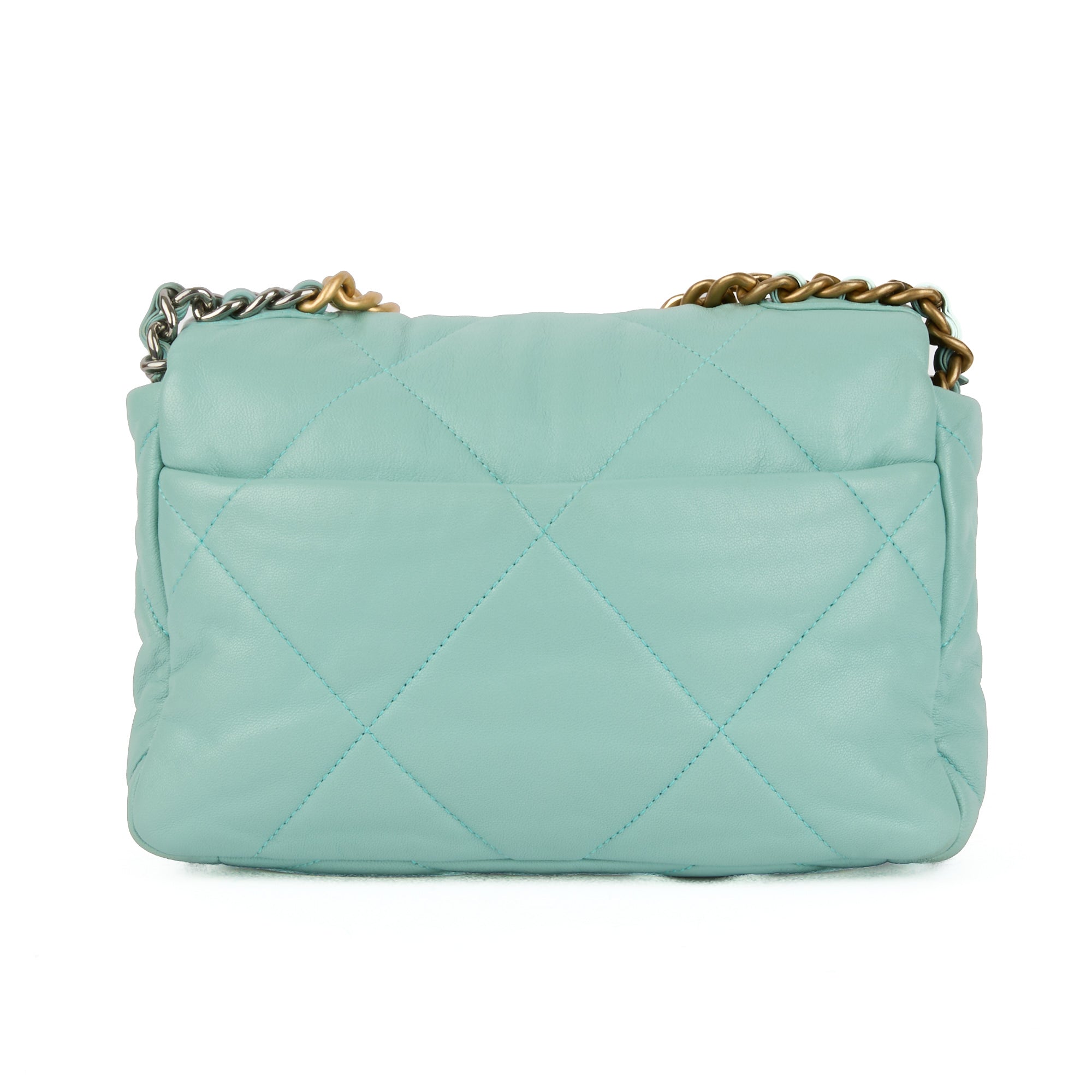CHANEL - Sac bandoulière 19 Small cuir bleu turquoise - Handbag
