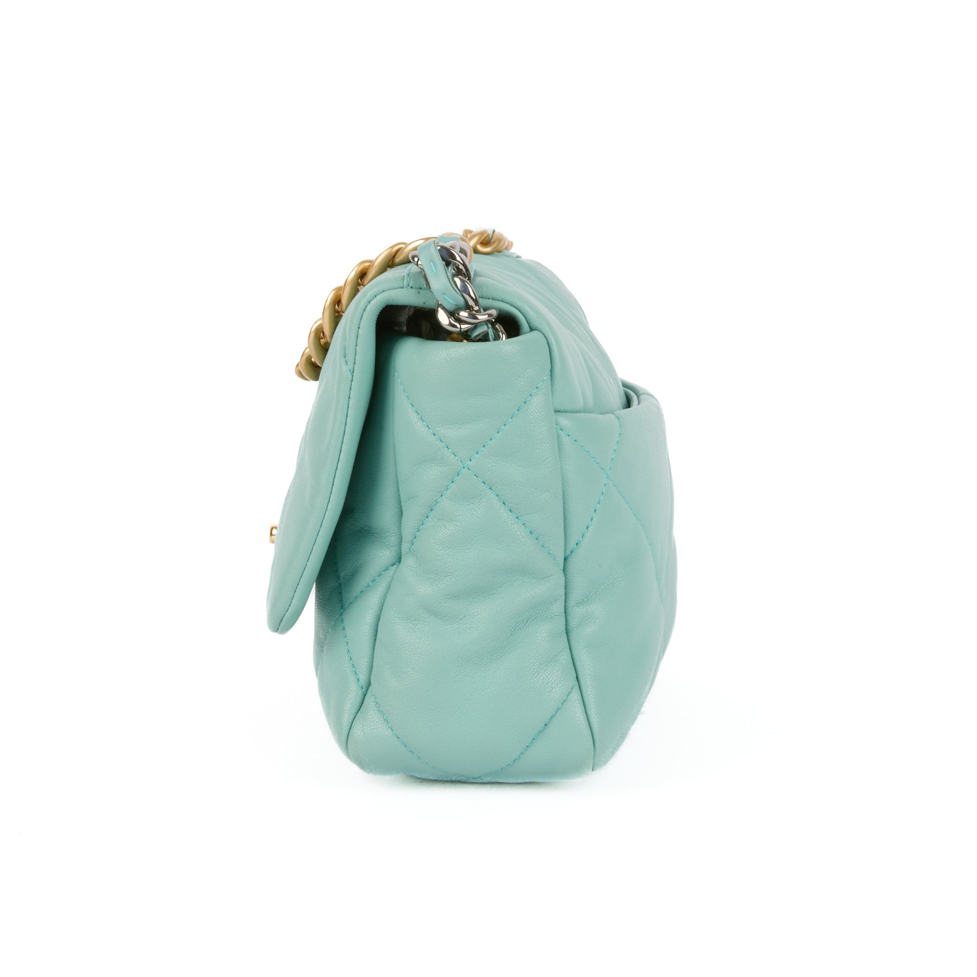 CHANEL - Sac bandoulière 19 Small cuir bleu turquoise - Handbag