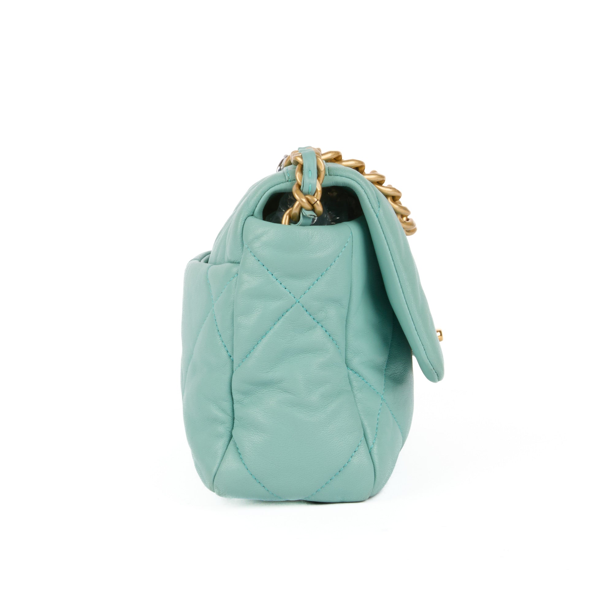 CHANEL - Sac bandoulière 19 Small cuir bleu turquoise - Handbag