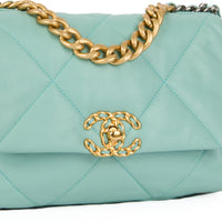 CHANEL - Sac bandoulière 19 Small cuir bleu turquoise - Handbag
