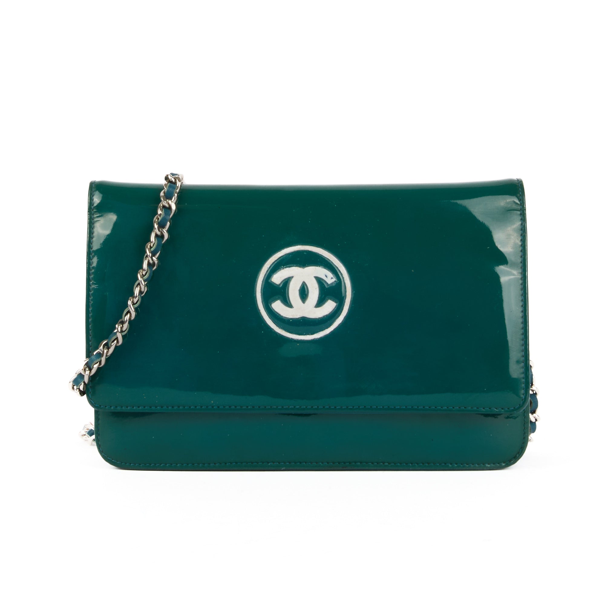 CHANEL - Sac bandoulière Wallet on chain Logo CC cuir vernis vert - Handbag