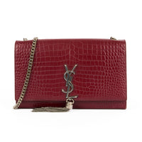 SAINT LAURENT - Sac bandoulière Kate Tassel cuir embossé crocodile bordeaux - Handbag