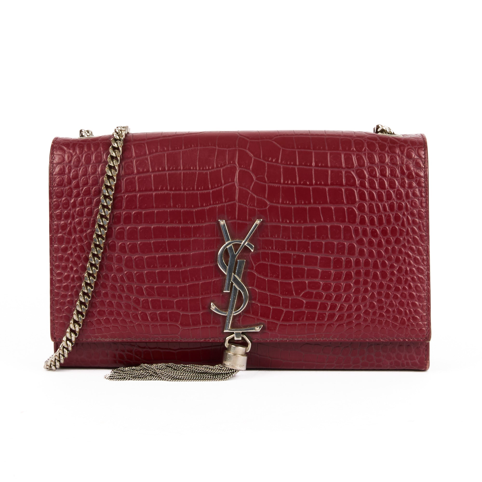 SAINT LAURENT - Sac bandoulière Kate Tassel cuir embossé crocodile bordeaux - Handbag