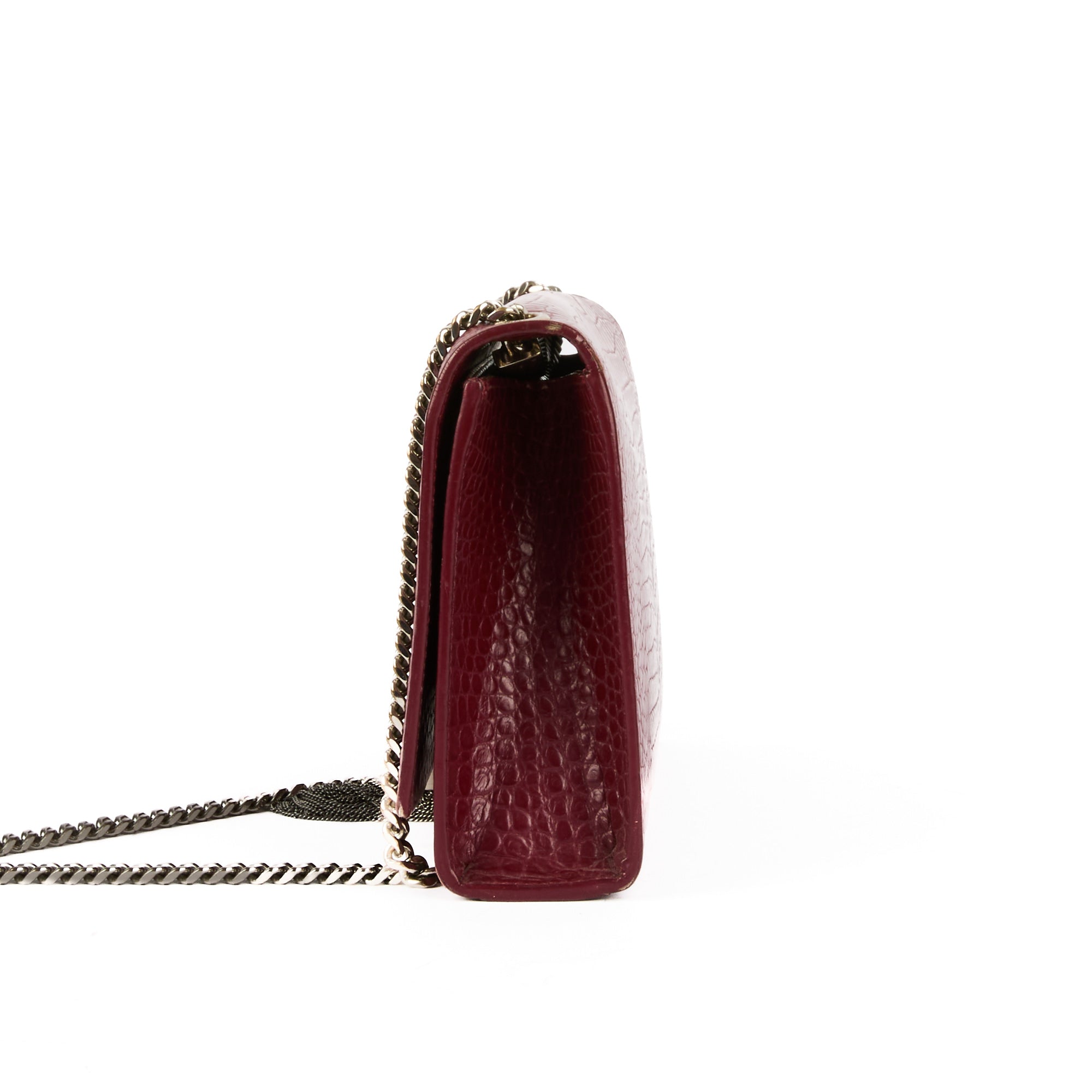 SAINT LAURENT - Sac bandoulière Kate Tassel cuir embossé crocodile bordeaux - Handbag