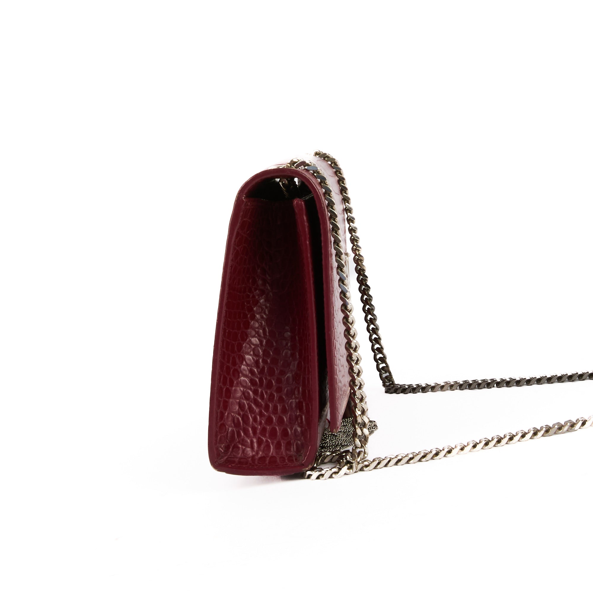 SAINT LAURENT - Sac bandoulière Kate Tassel cuir embossé crocodile bordeaux - Handbag