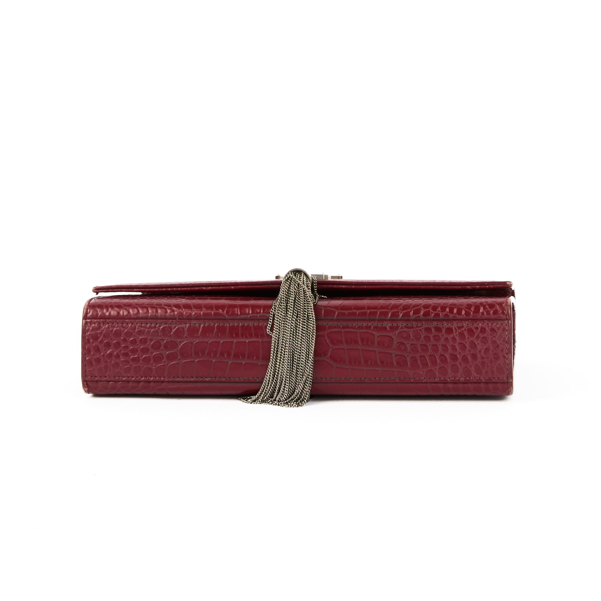 SAINT LAURENT - Sac bandoulière Kate Tassel cuir embossé crocodile bordeaux - Handbag