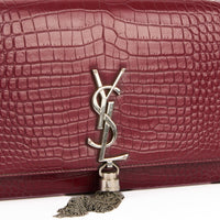SAINT LAURENT - Sac bandoulière Kate Tassel cuir embossé crocodile bordeaux - Handbag