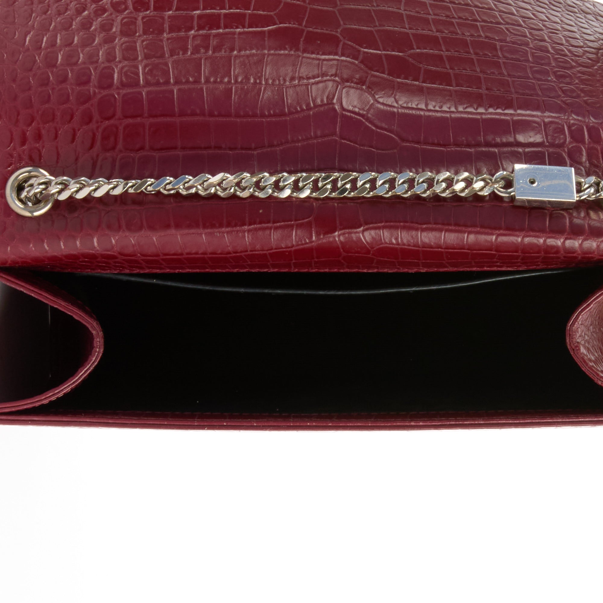 SAINT LAURENT - Sac bandoulière Kate Tassel cuir embossé crocodile bordeaux - Handbag