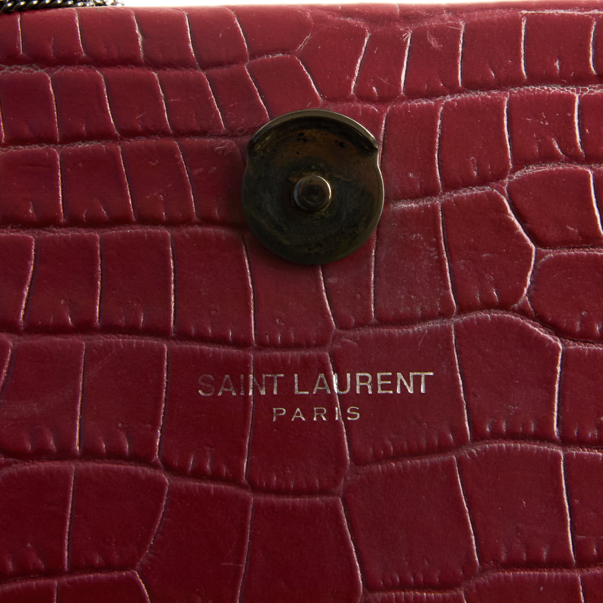 SAINT LAURENT - Sac bandoulière Kate Tassel cuir embossé crocodile bordeaux - Handbag