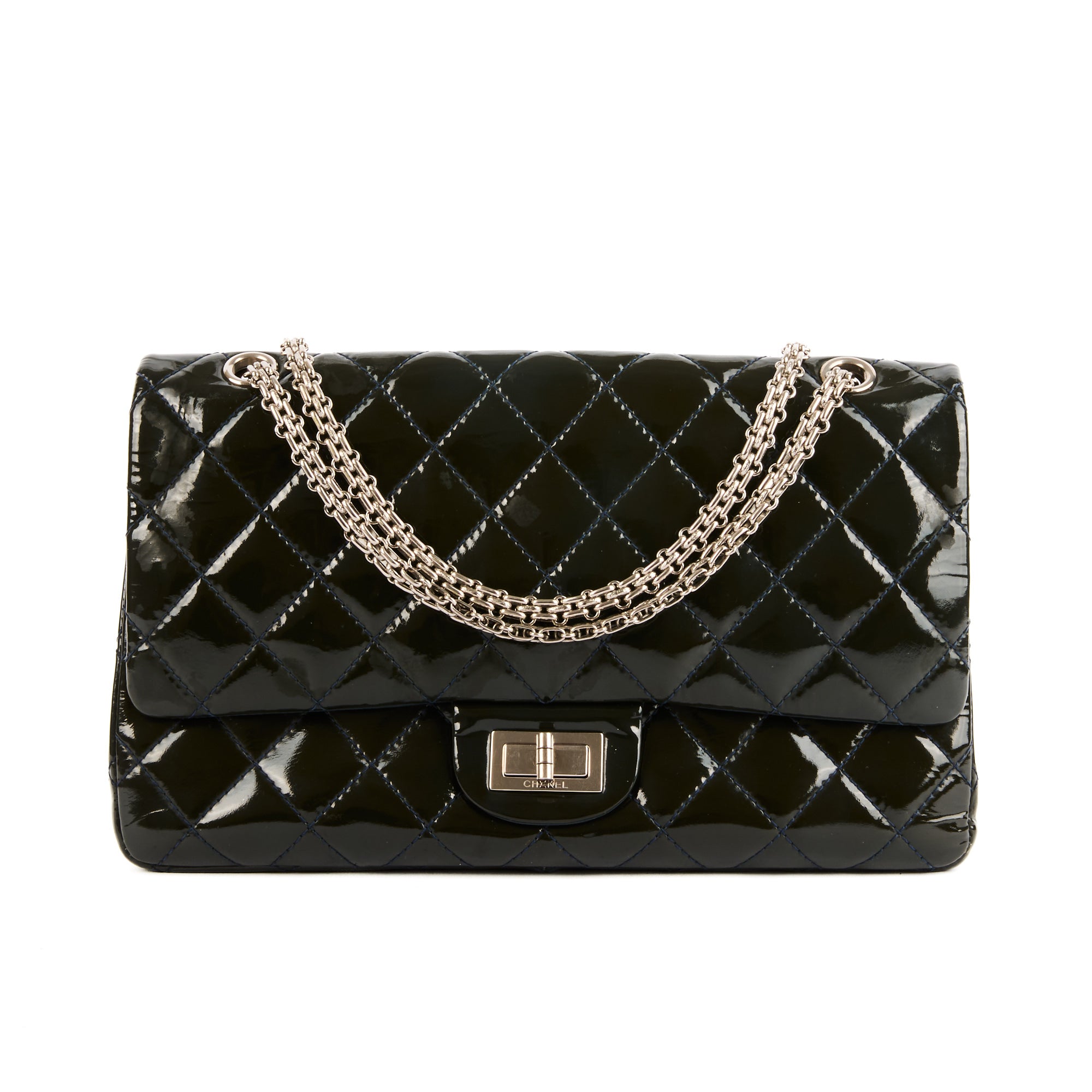 CHANEL - Sac bandoulière 2.55 Jumbo cuir vernis vert - Handbag