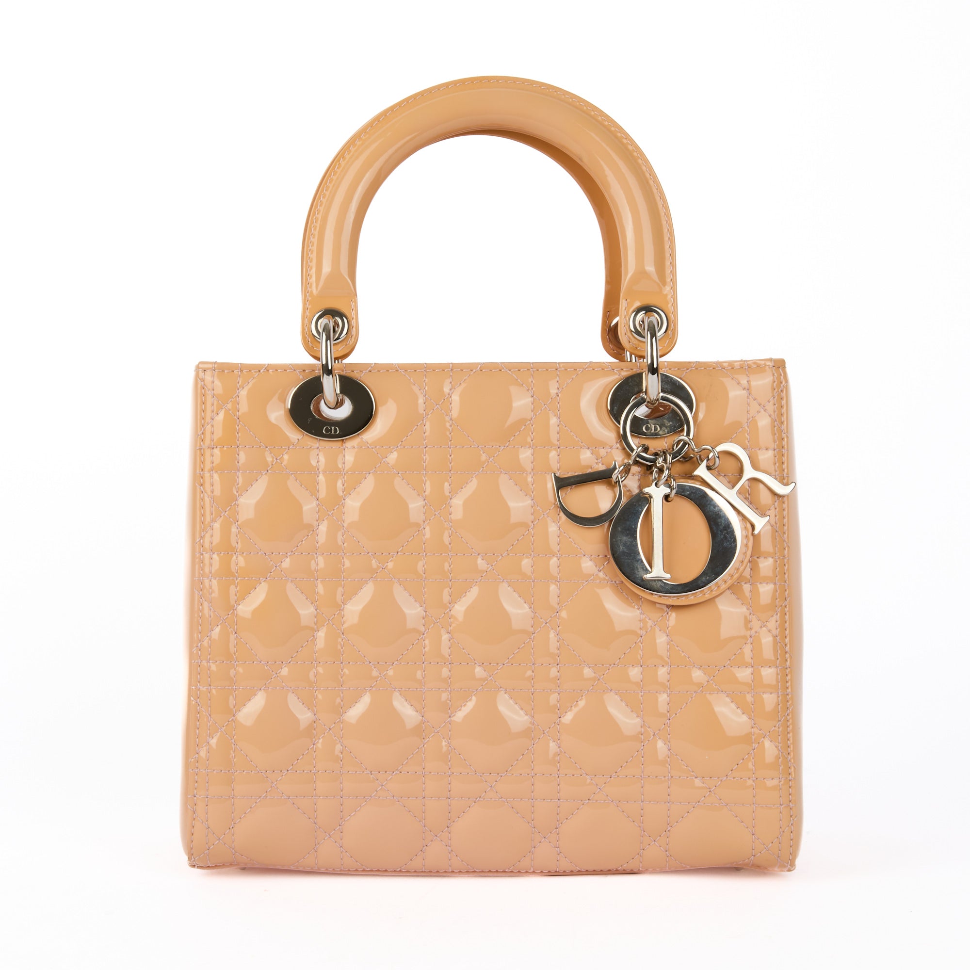 DIOR - Sac à main Lady Dior medium cuir vernis pêche - Hand bag