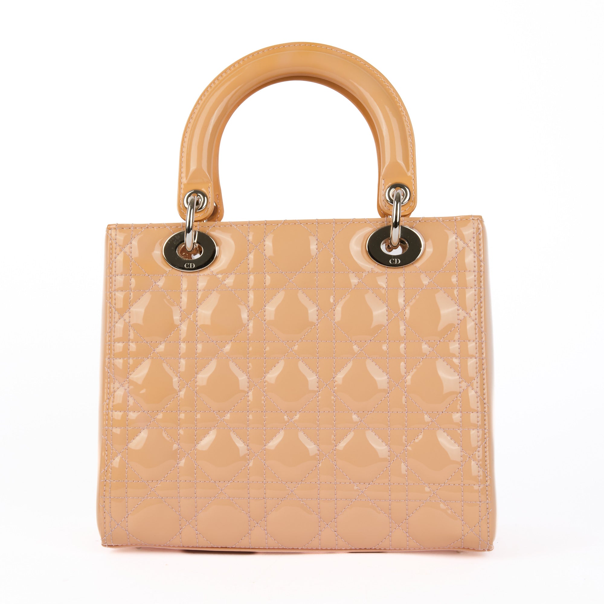 DIOR - Sac à main Lady Dior medium cuir vernis pêche - Hand bag