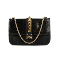 VALENTINO - Sac bandoulière Glamlock cuir python poulain noir - Handbag
