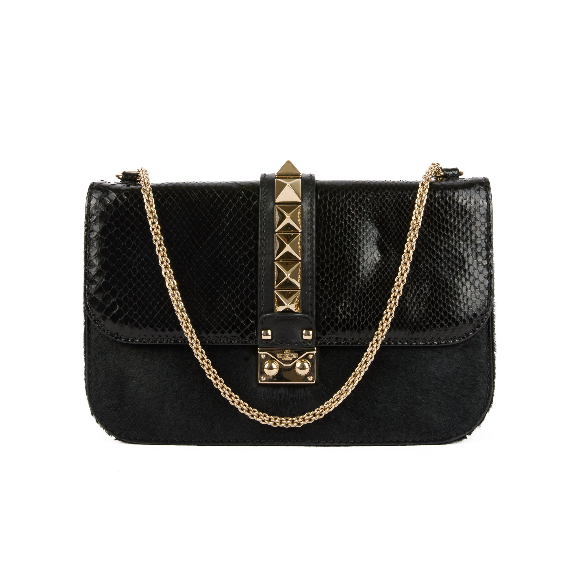 VALENTINO - Sac bandoulière Glamlock cuir python poulain noir - Handbag