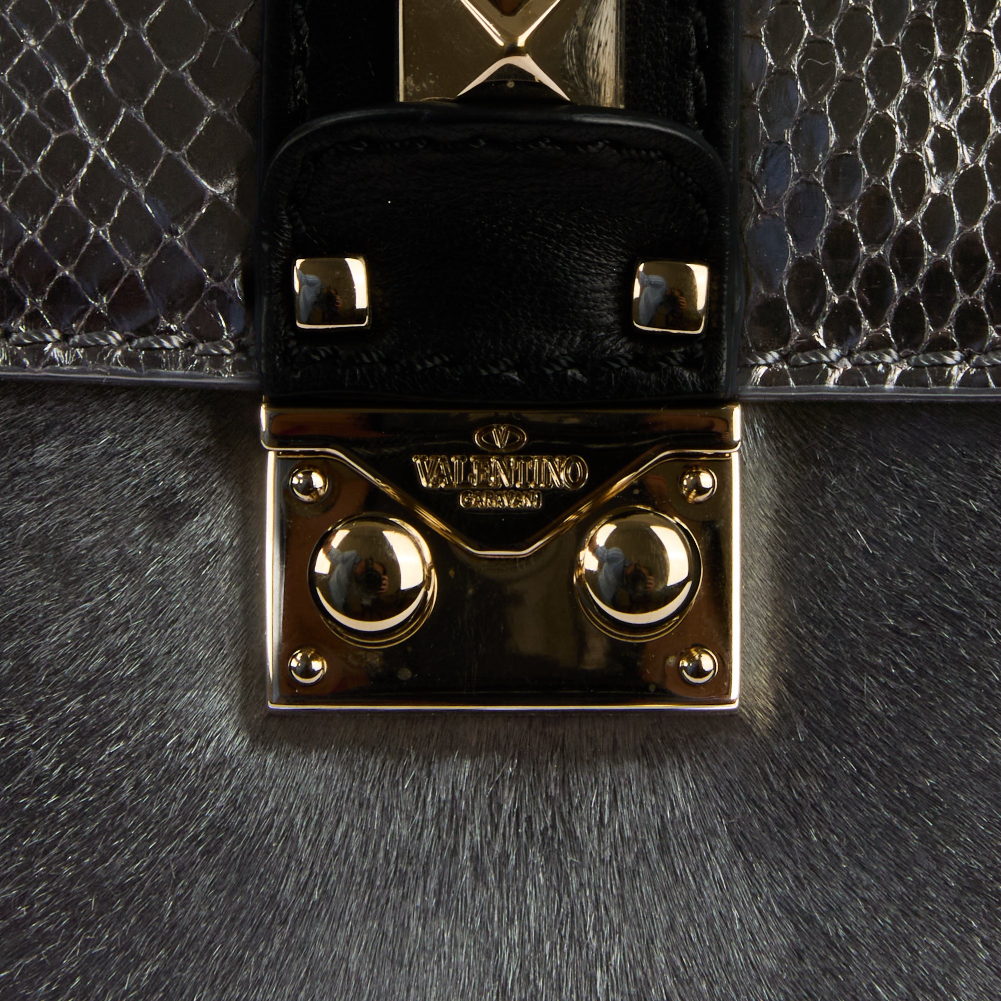 VALENTINO - Sac bandoulière Glamlock cuir python poulain noir - Handbag