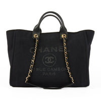 CHANEL - Sac à main Deauville Large toile noire - Handbag