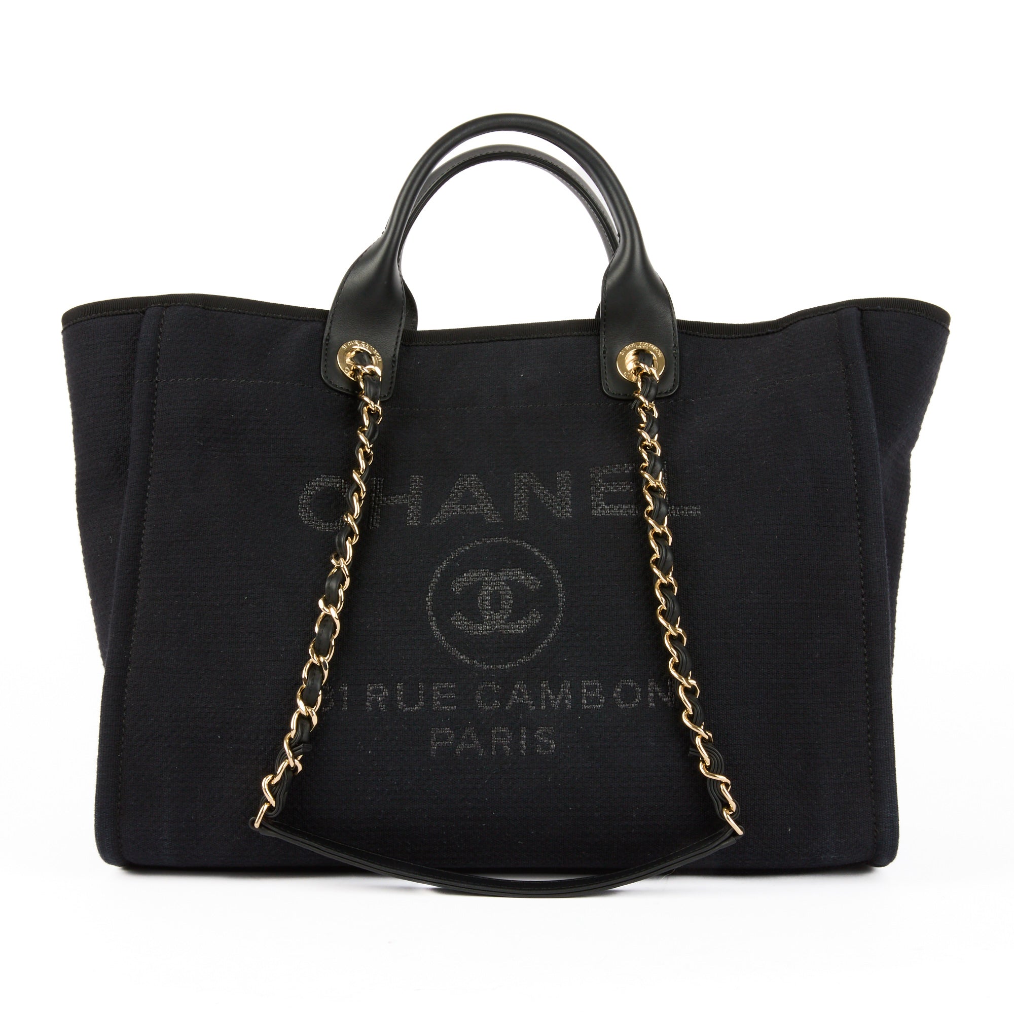 CHANEL - Sac à main Deauville Large toile noire - Handbag