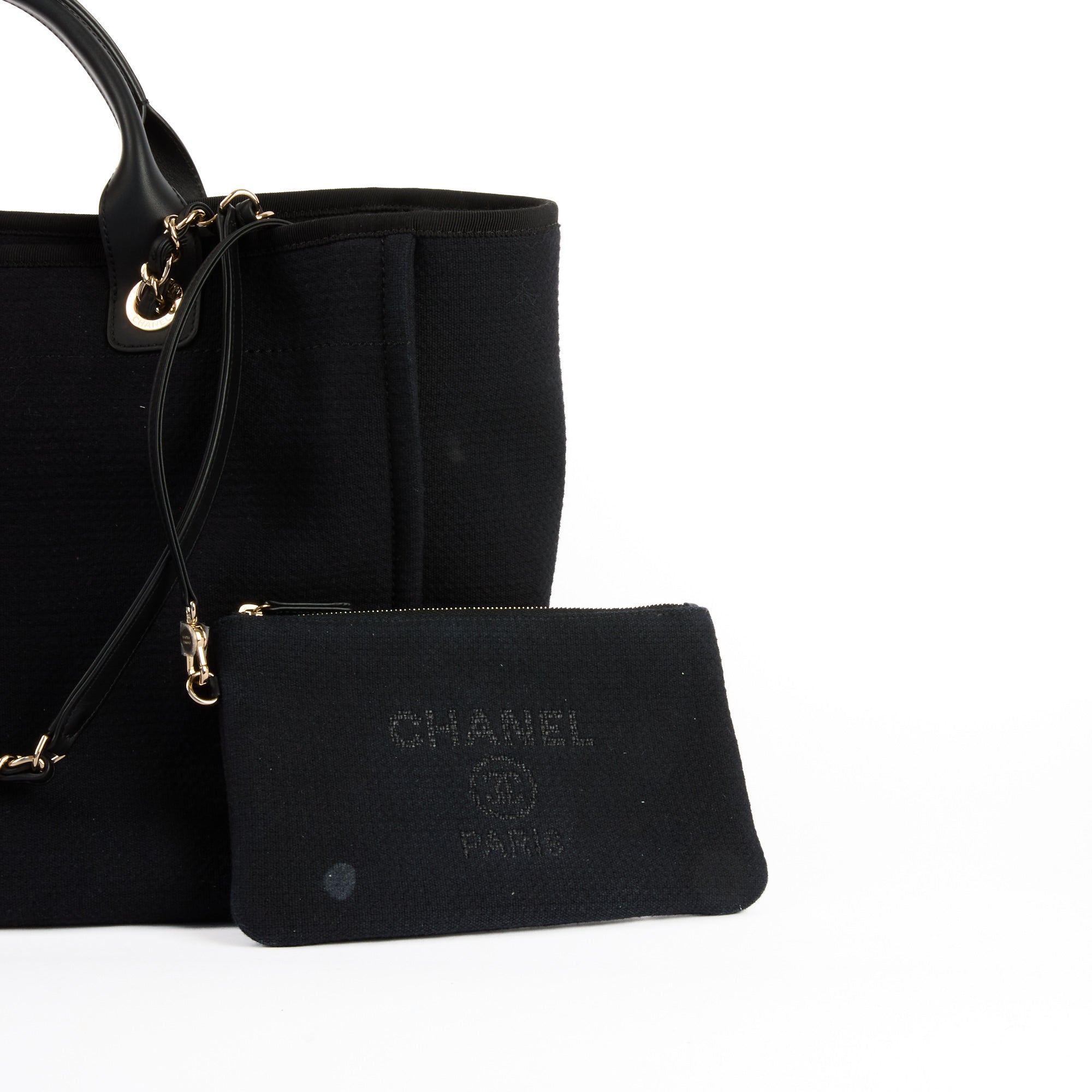 CHANEL - Sac à main Deauville Large toile noire - Handbag