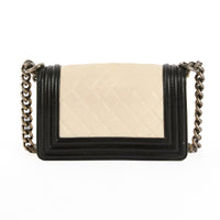 CHANEL - Sac bandoulière Mini Boy cuir blanc noir - Handbag