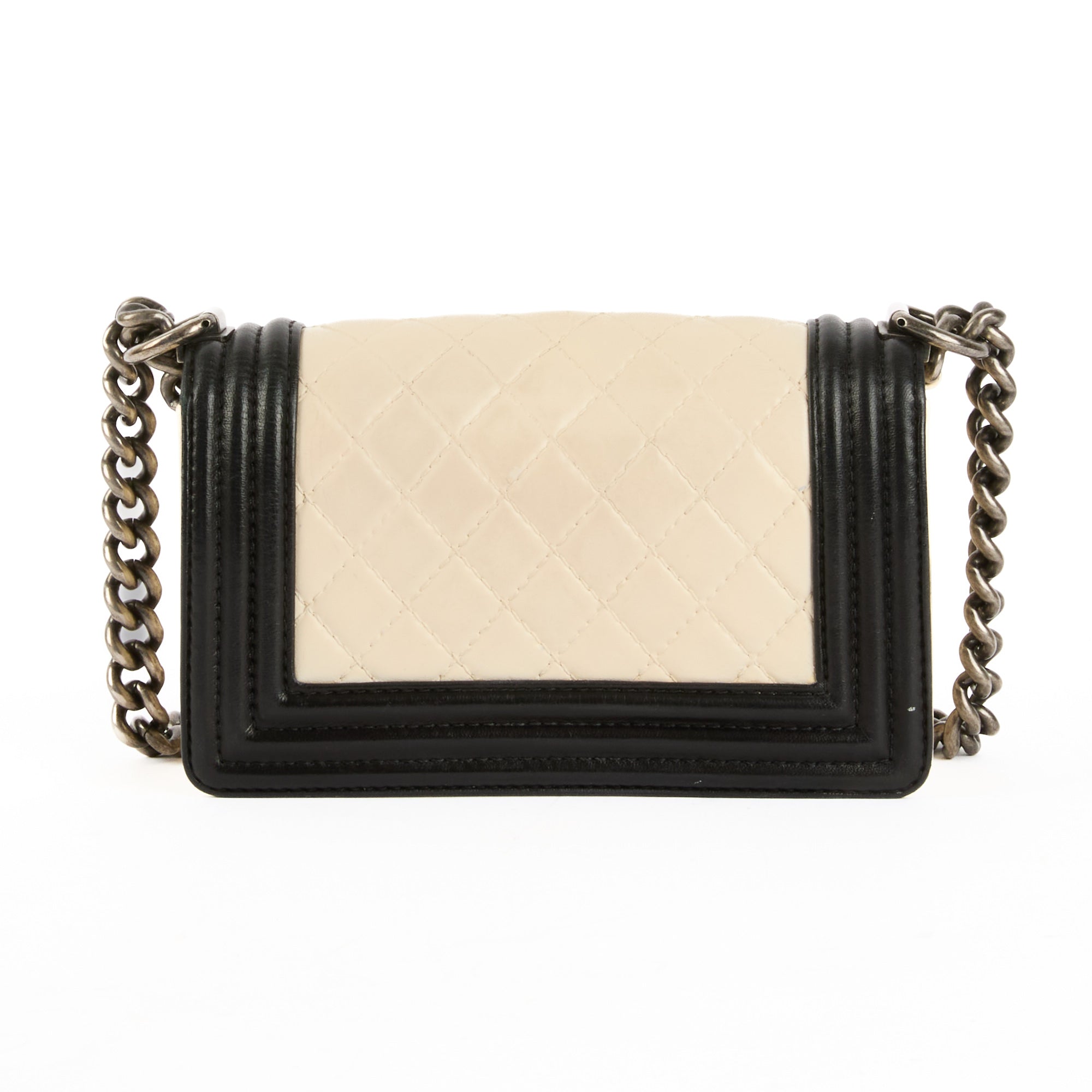 CHANEL - Sac bandoulière Mini Boy cuir blanc noir - Handbag